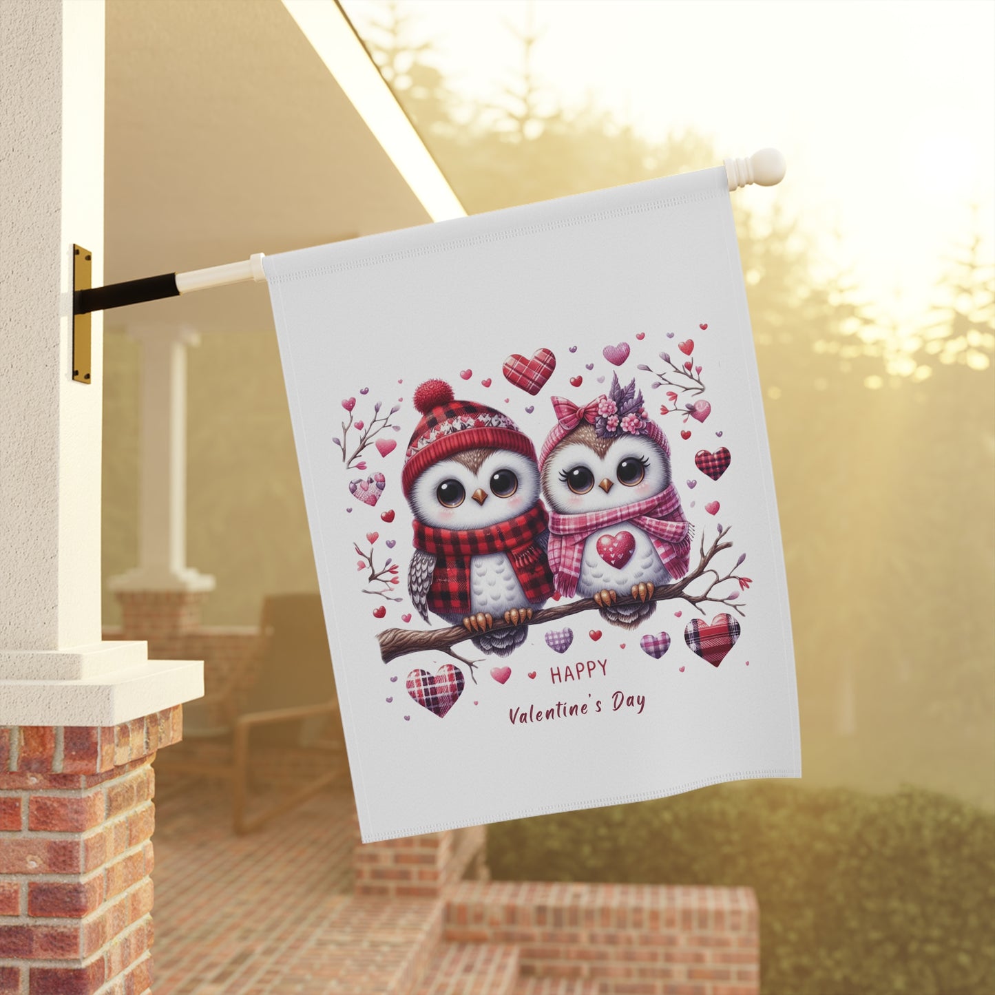 Cute Owl Valentine's Garden Flag