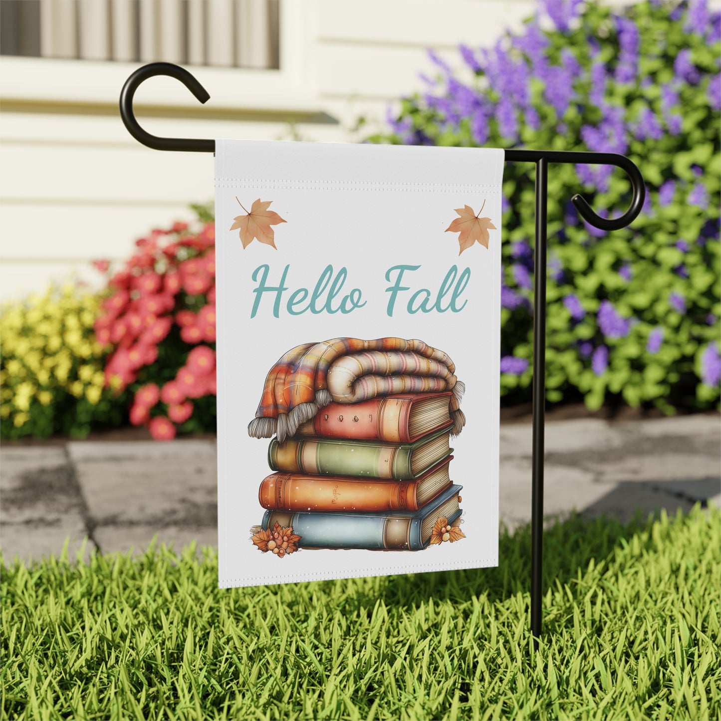 Cozy Book Stack Garden Flag