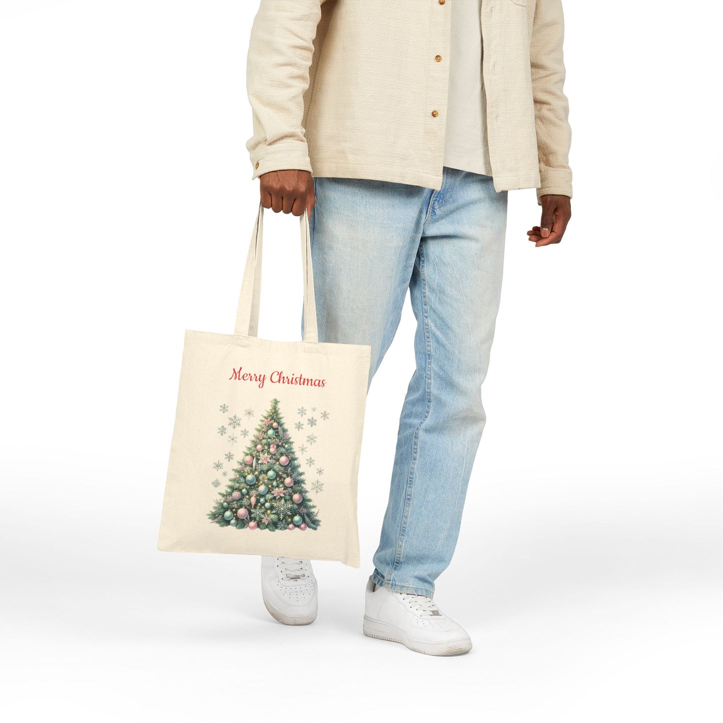 "Merry Christmas" Elegant Christmas Tree Canvas Tote Bag