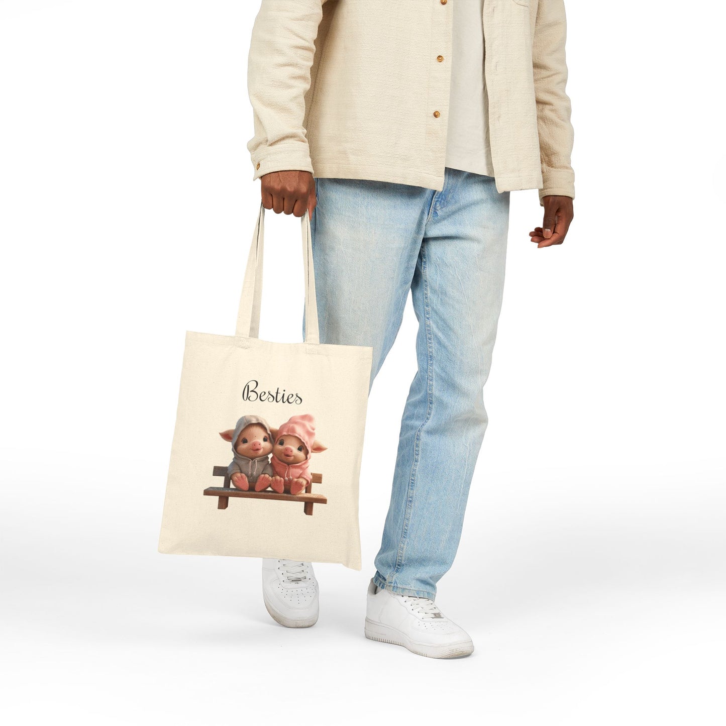 Cute Piggy Friends, Reusable 100% Cotton Canvas Tote Bag