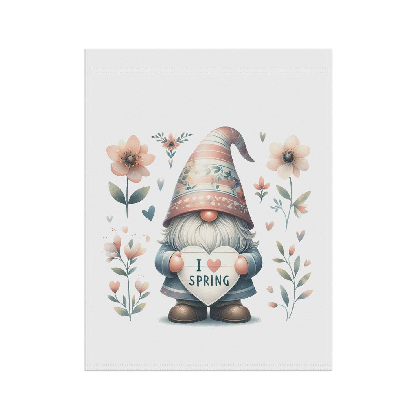 "I Love Spring" Gnome Garden Flag with Flowers
