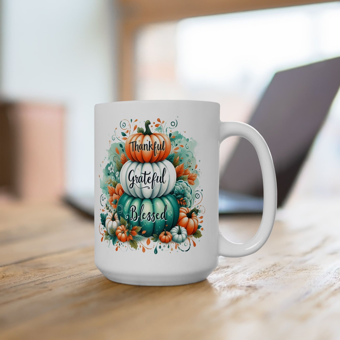 "Thankful Grateful Blessed" Pumpkin Stack Coffee Mug