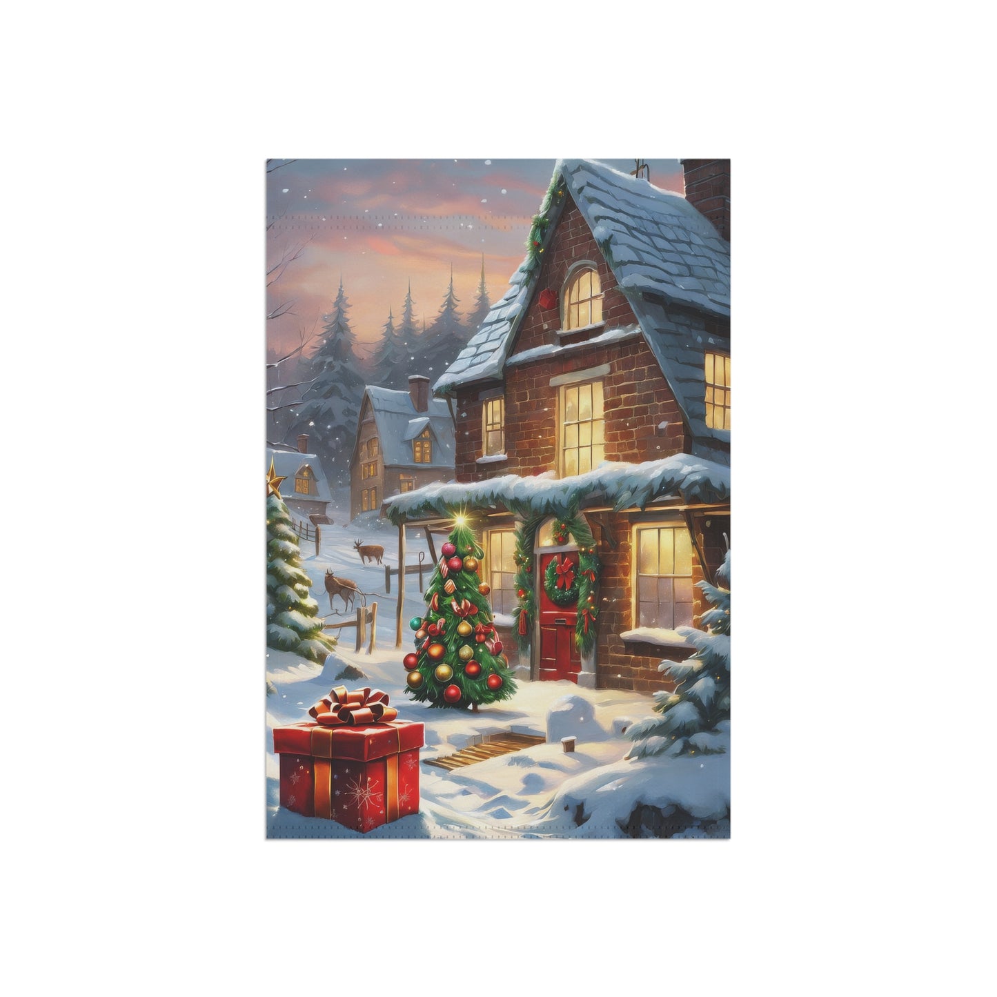 Cozy Christmas Cottage Garden Flag