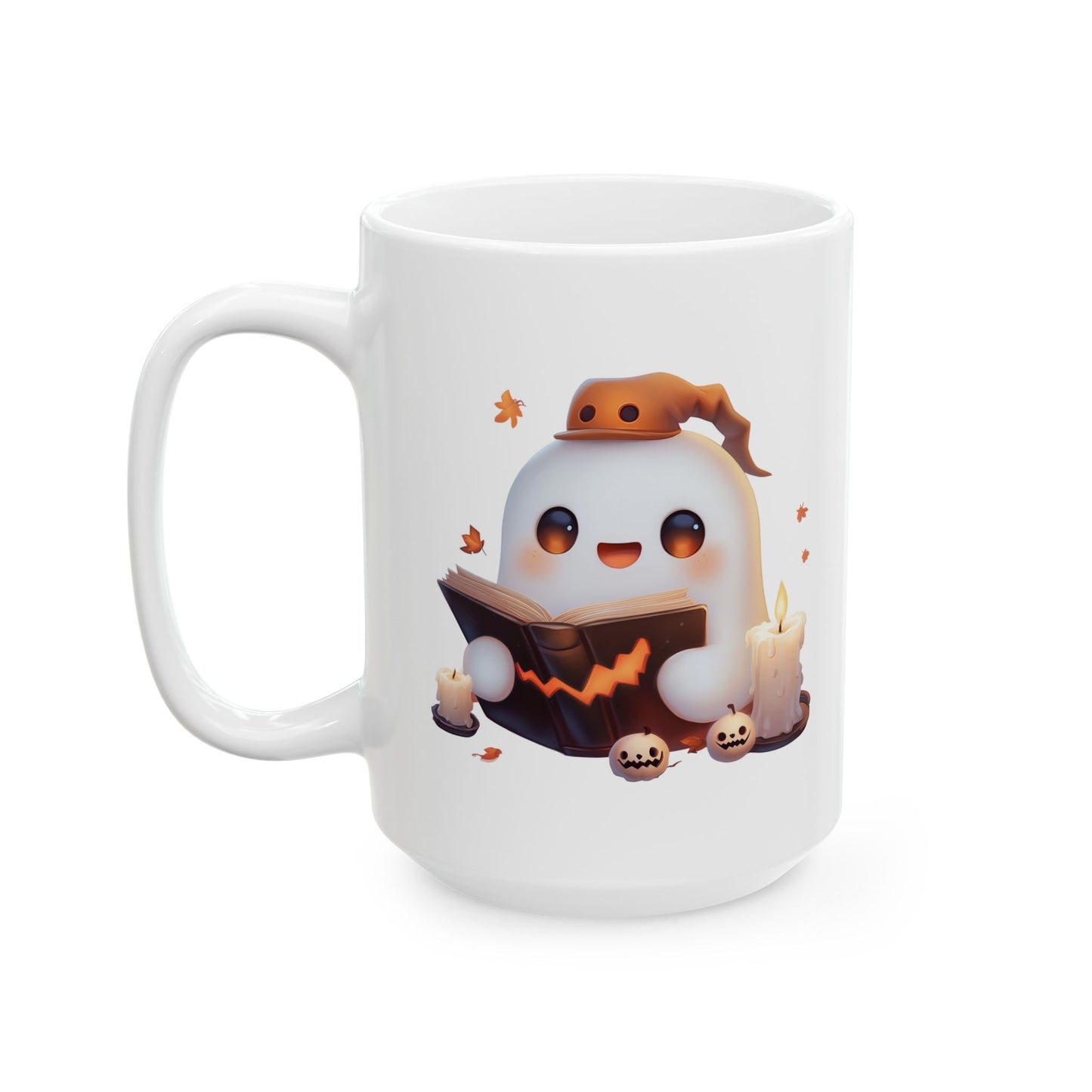 Whimsical Bookworm Ghost Mug