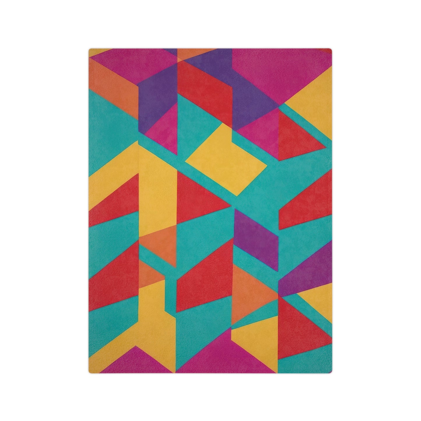Velveteen plush blanket with a colorful geometric pattern