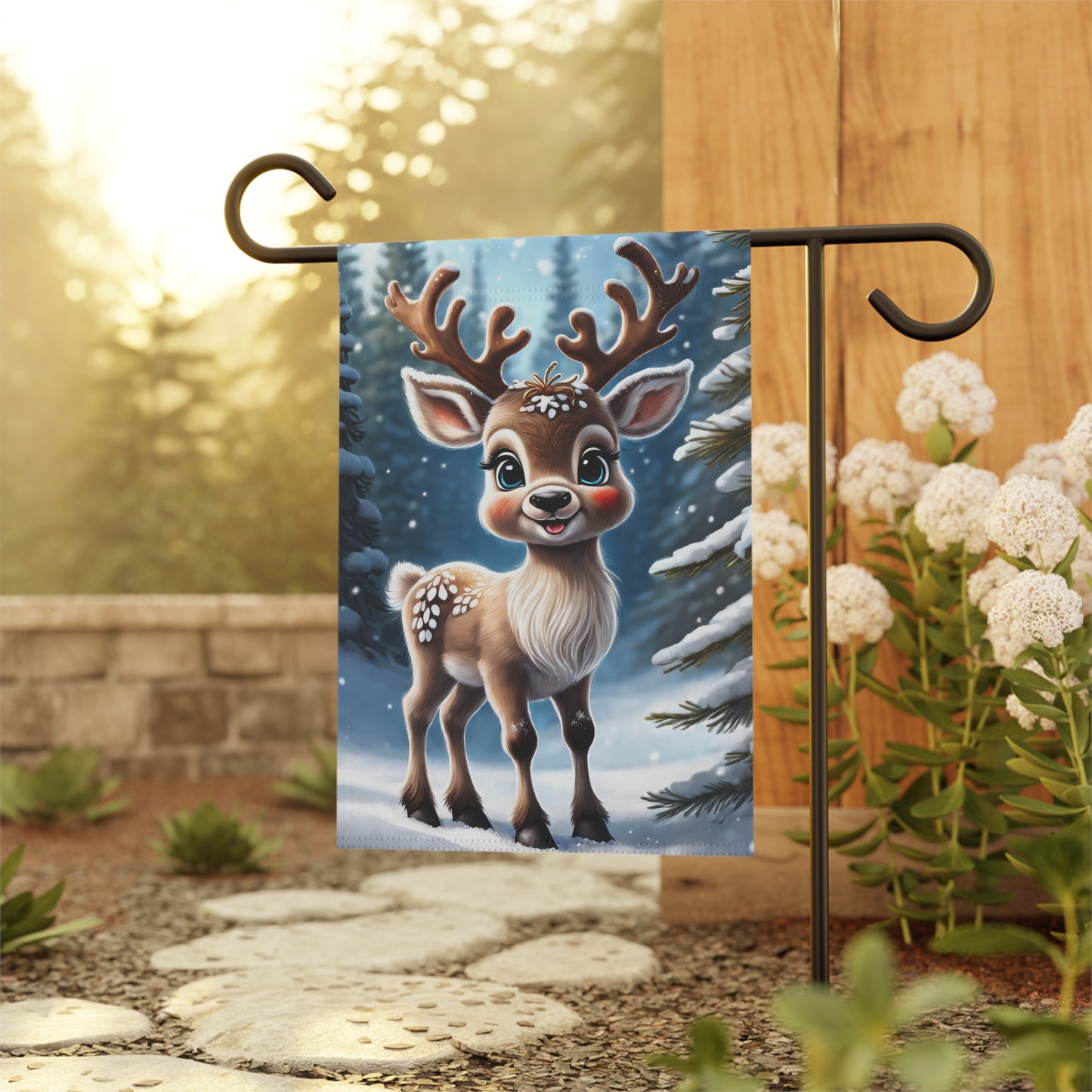 Cute Reindeer Holiday Garden Flag/ House Banner