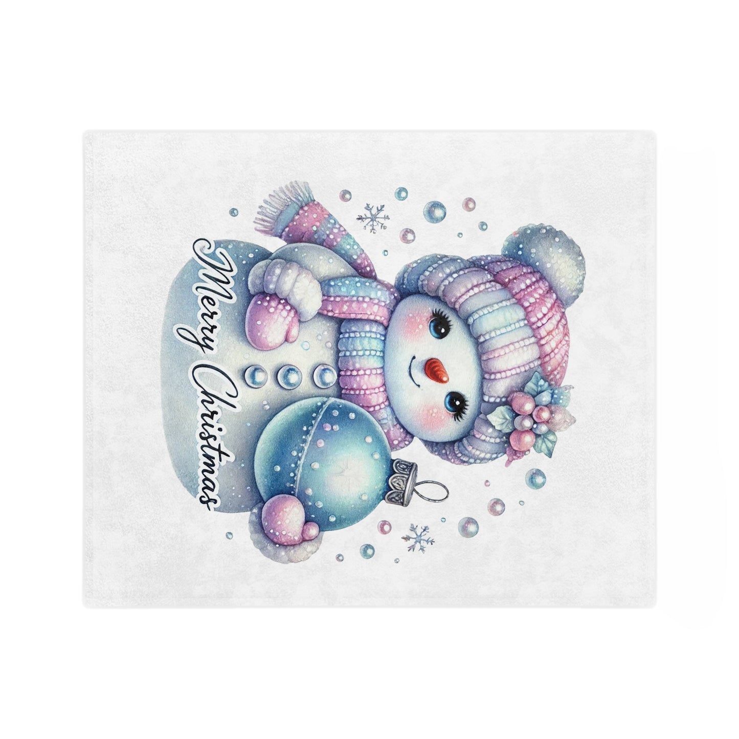 Pastel Snowman Merry Christmas Velveteen Plush Blanket