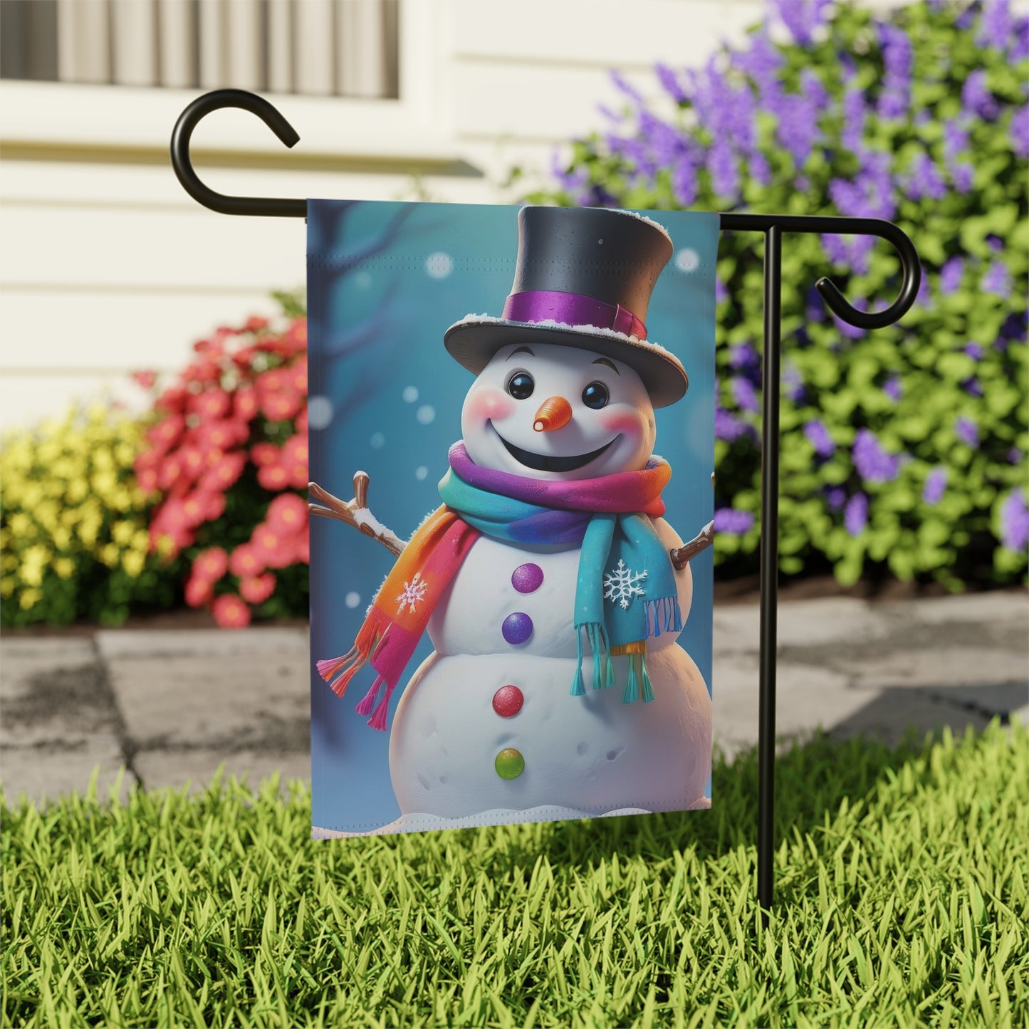 Festive Colorful Snowman Garden Flag