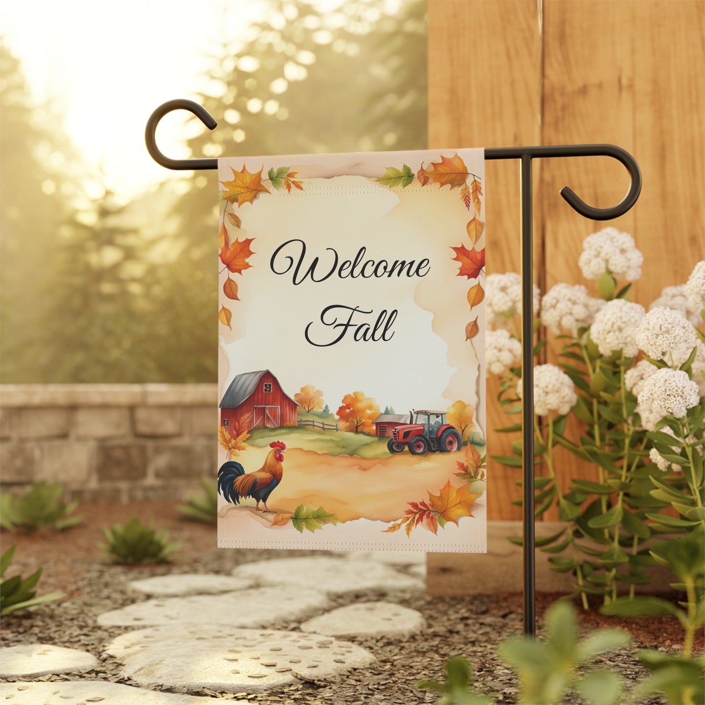Rustic Farm Scene Welcome Garden Flag