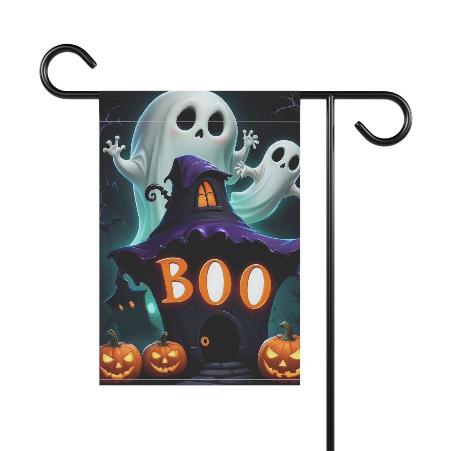 BOO Halloween Garden Flag with Ghosts and Pumpkins