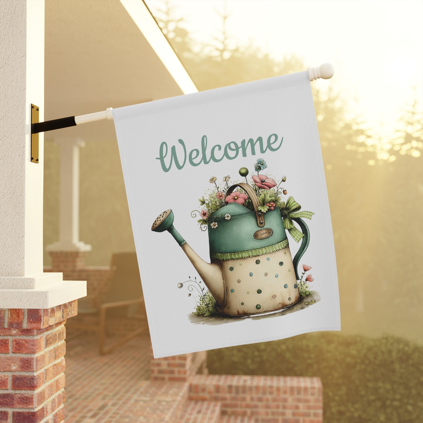 Vintage Watering Can Welcome Flag