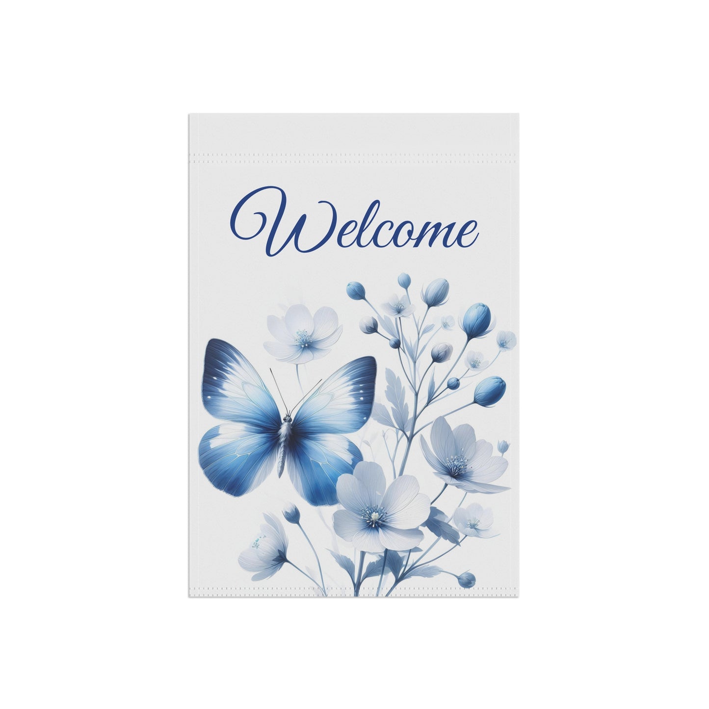 Elegant Blue Butterfly Welcome Garden Flag