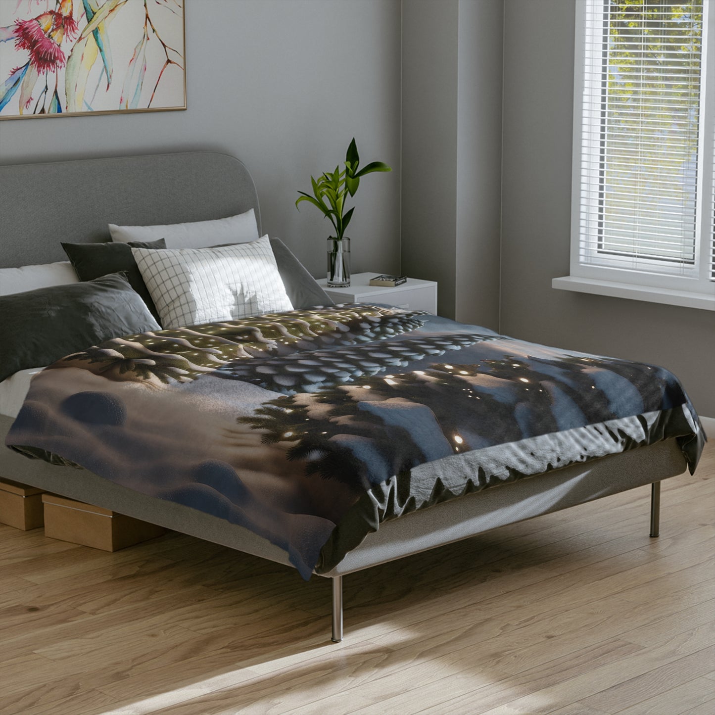 Twinkling Christmas Forest Velveteen Blanket