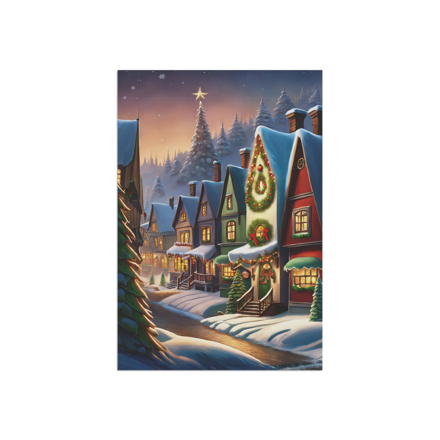 Quaint Snowy Town Holiday Garden Flag/ House Banner