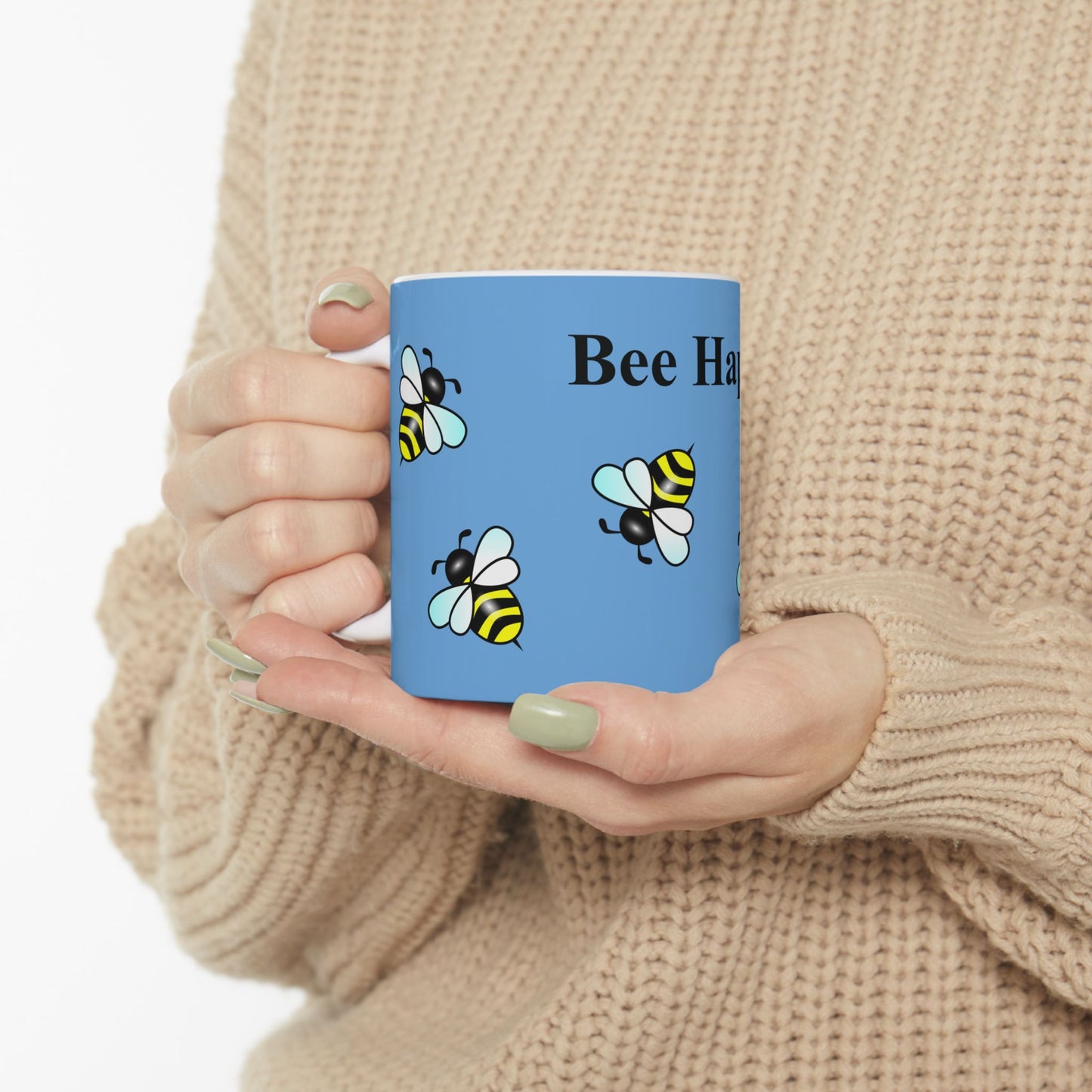 "Bee Happy" Blue Coffee Mug