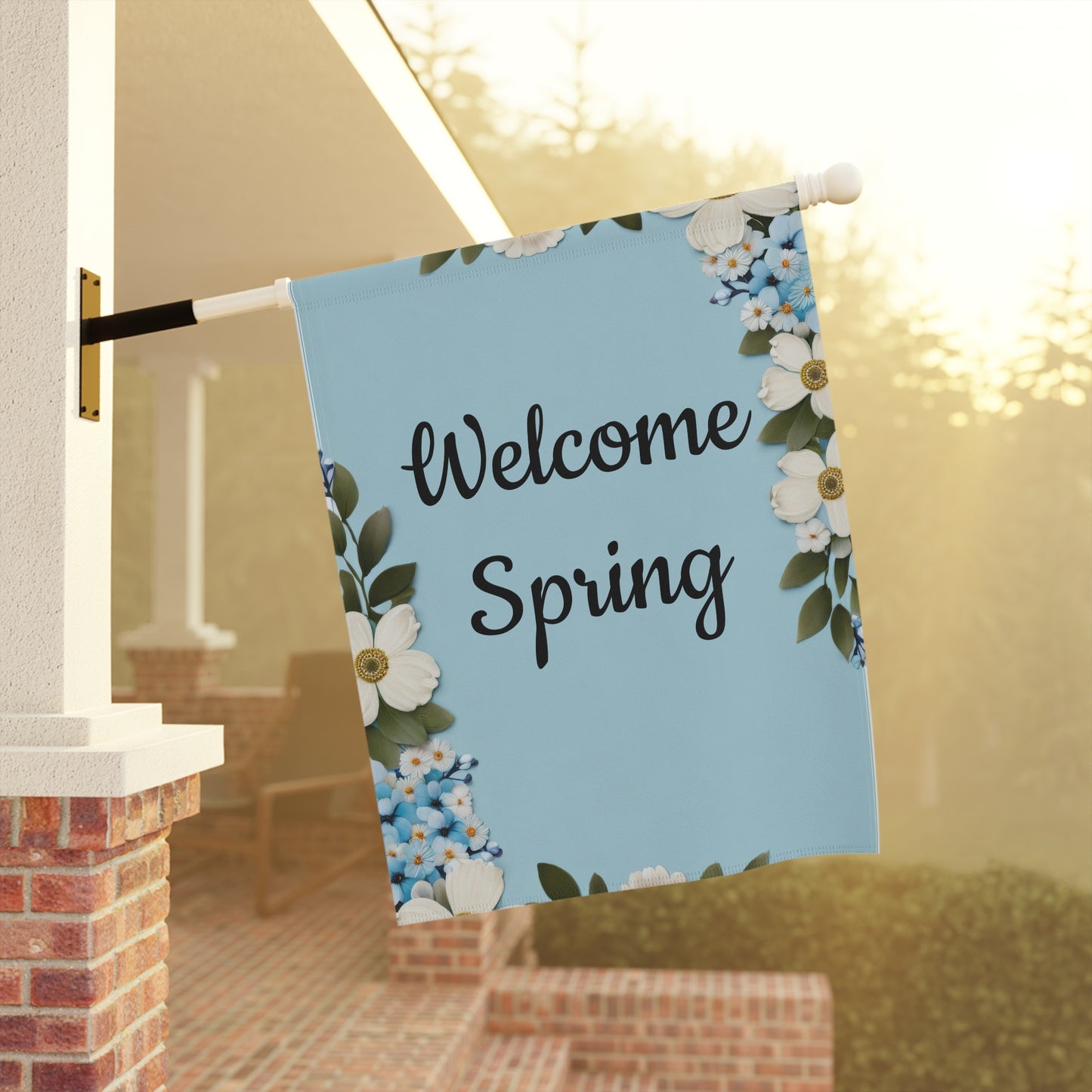Blue Floral Welcome Spring Garden Flag