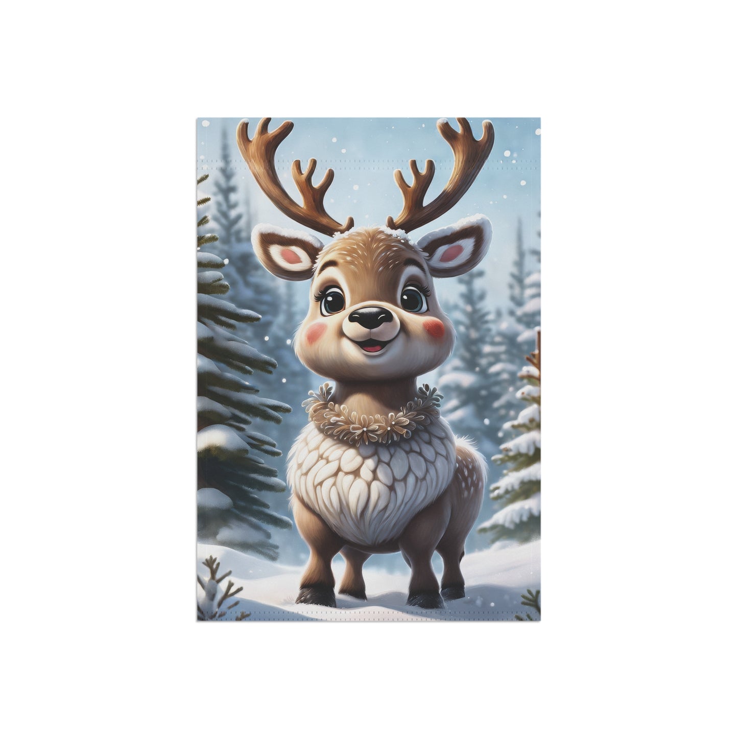 Cute Chubby Reindeer Holiday Garden Flag/ House Banner