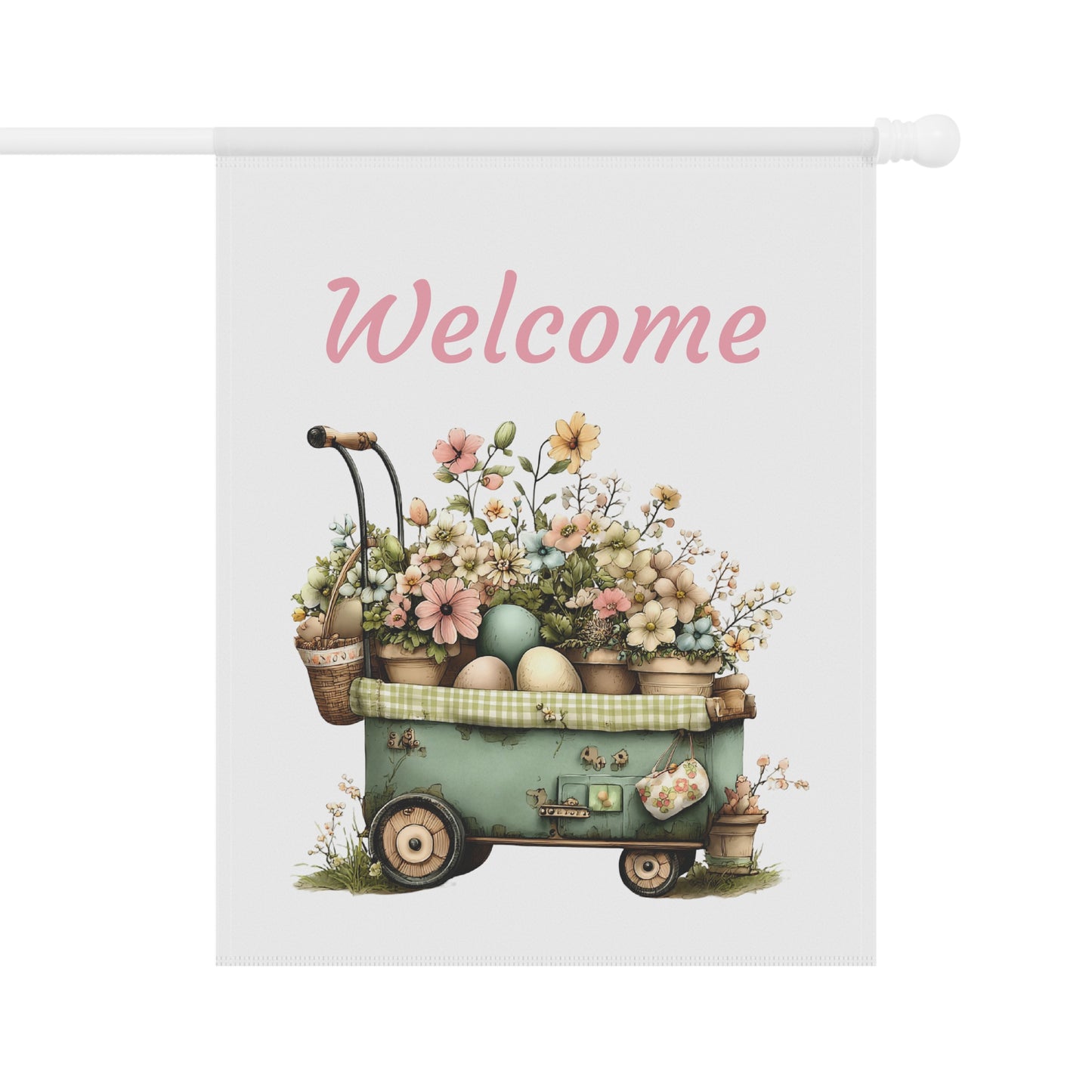 Vintage Flower Wagon Welcome Flag