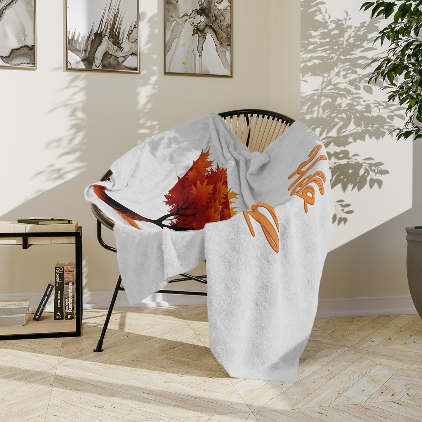 Hello Fall Autumn Tree Velveteen Blanket,