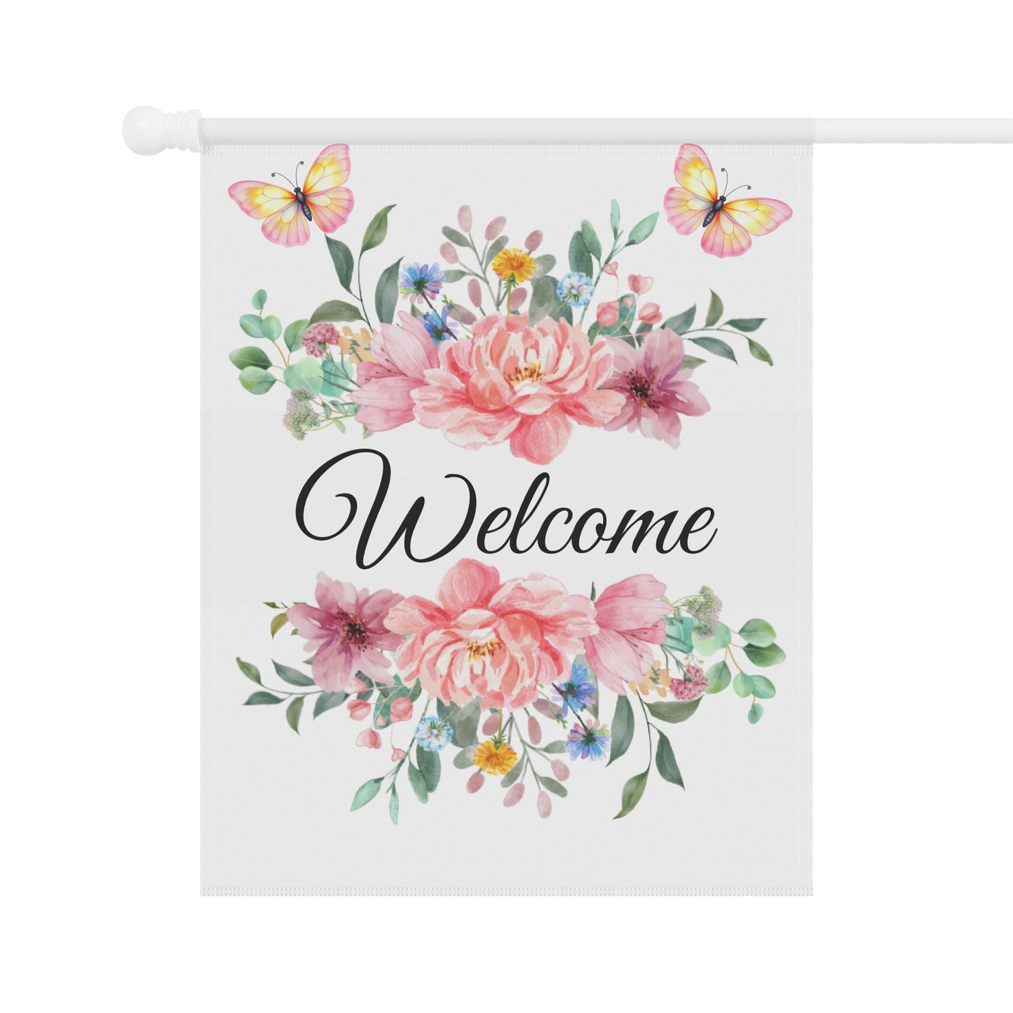 Pink Floral Bouquet with Butterflies Garden Flag