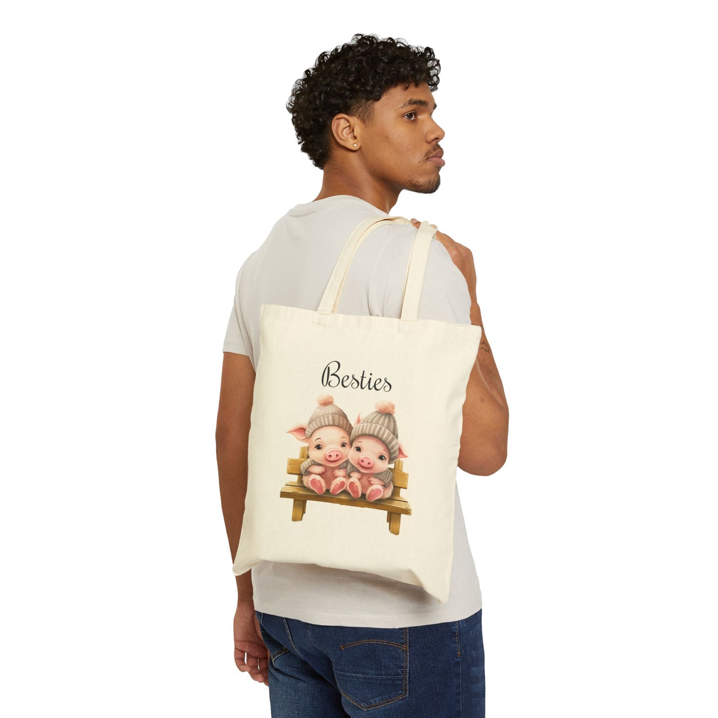 "Besties" Cute Pigs 100% Cotton Canvas Tote Bag