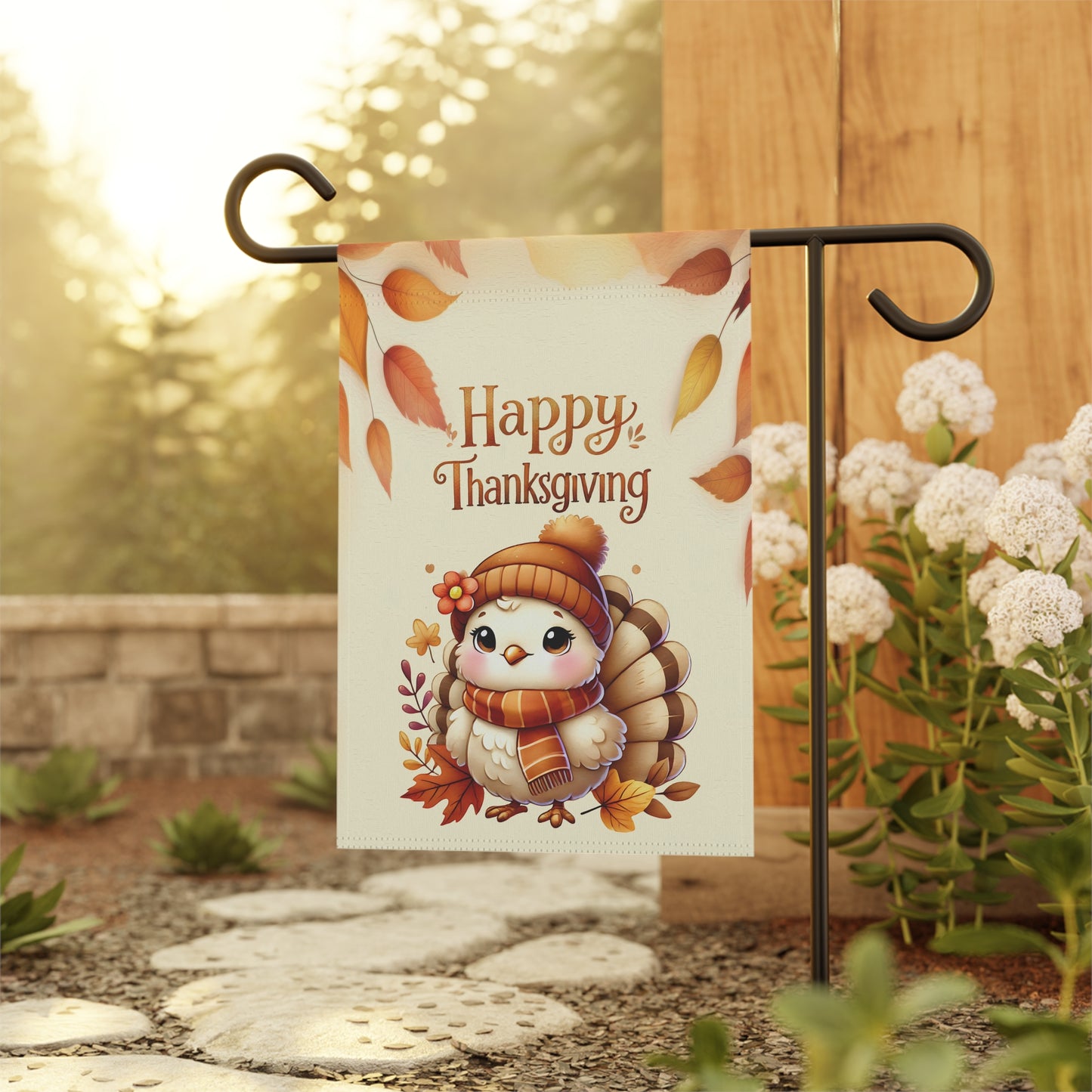Cute Cozy Turkey Thanksgiving Garden Flag