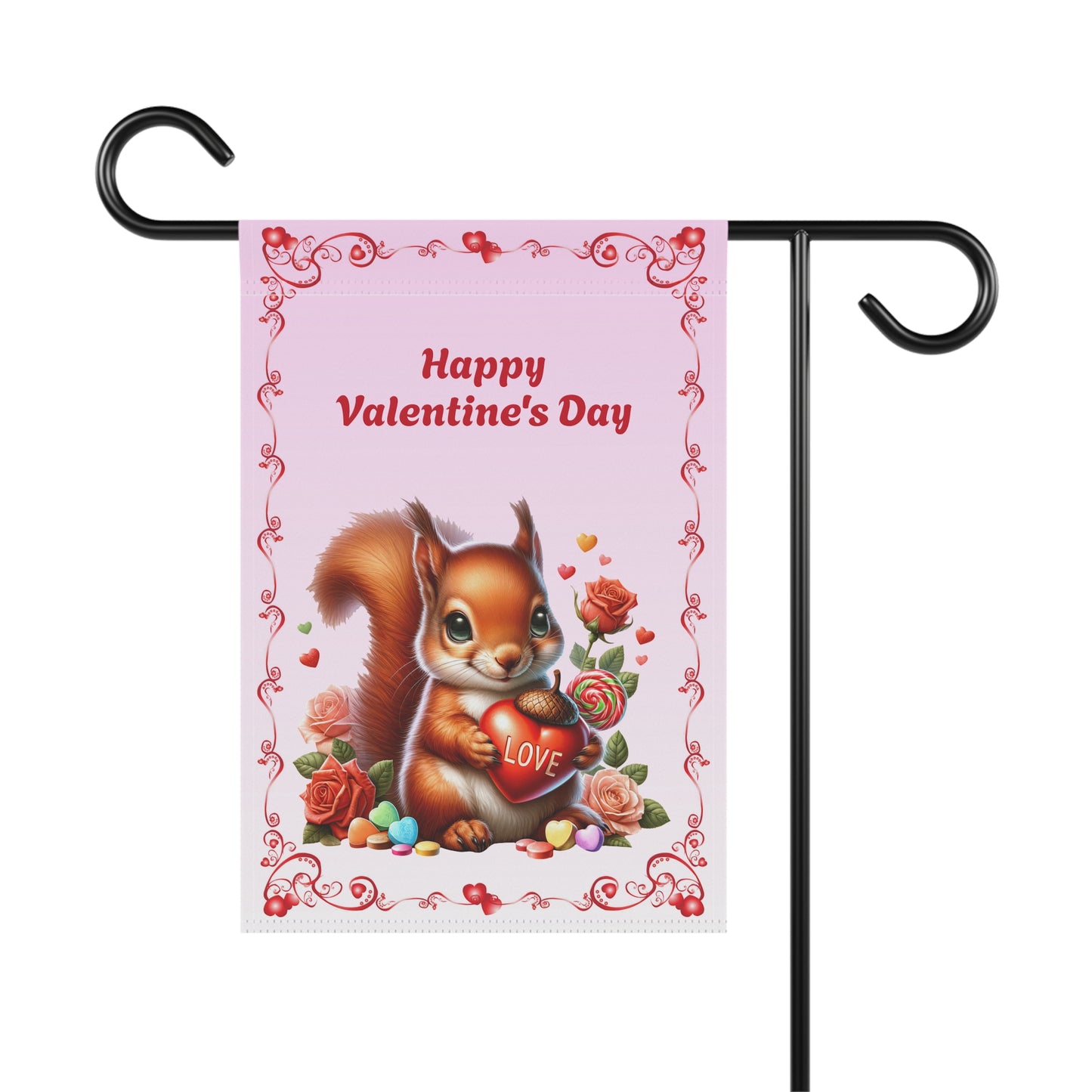 Valentine Squirrel Garden Flag