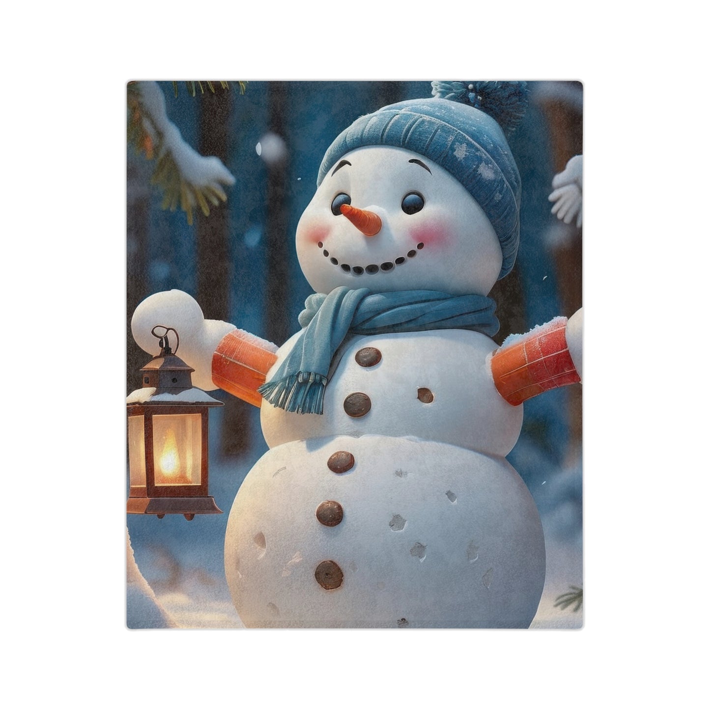 Smiling Snowman with Lantern Winter Velveteen Plush Blanket