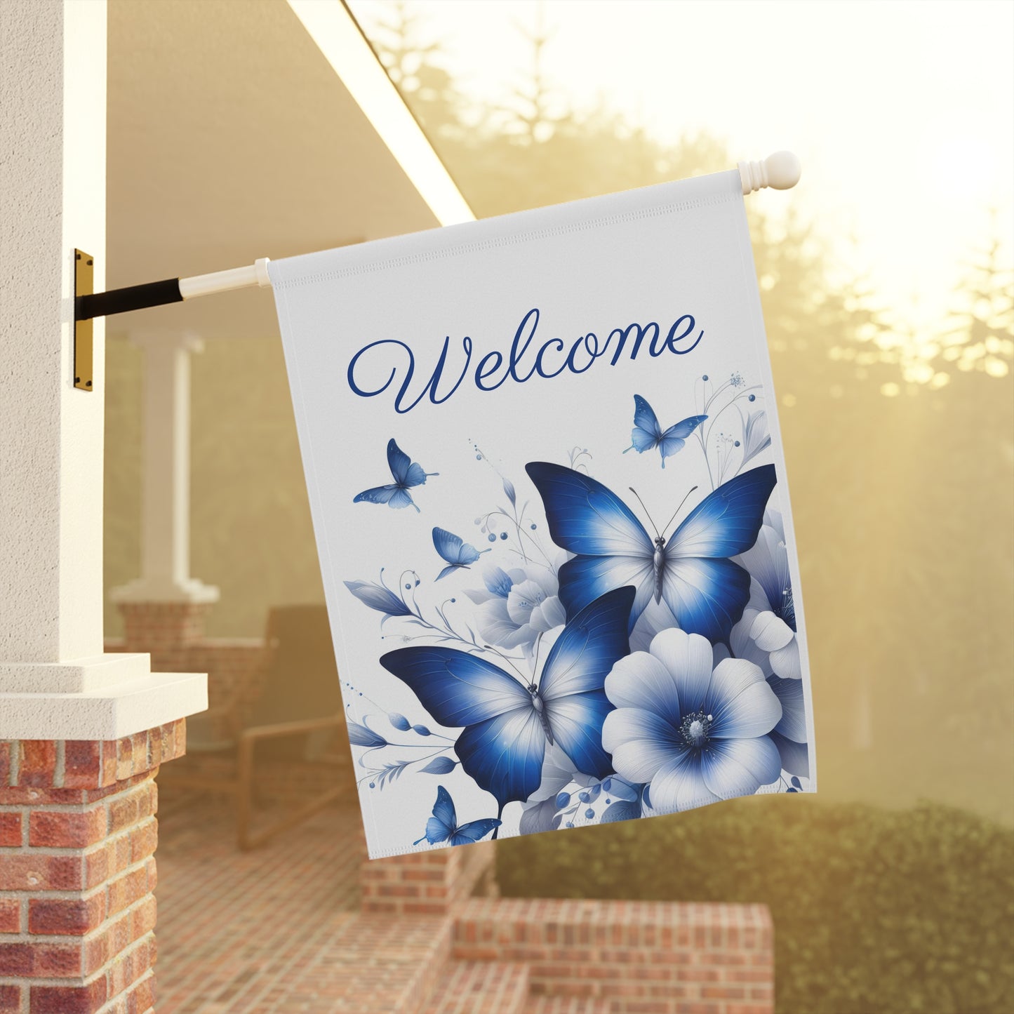 Blue Butterflies Welcome Garden Flag