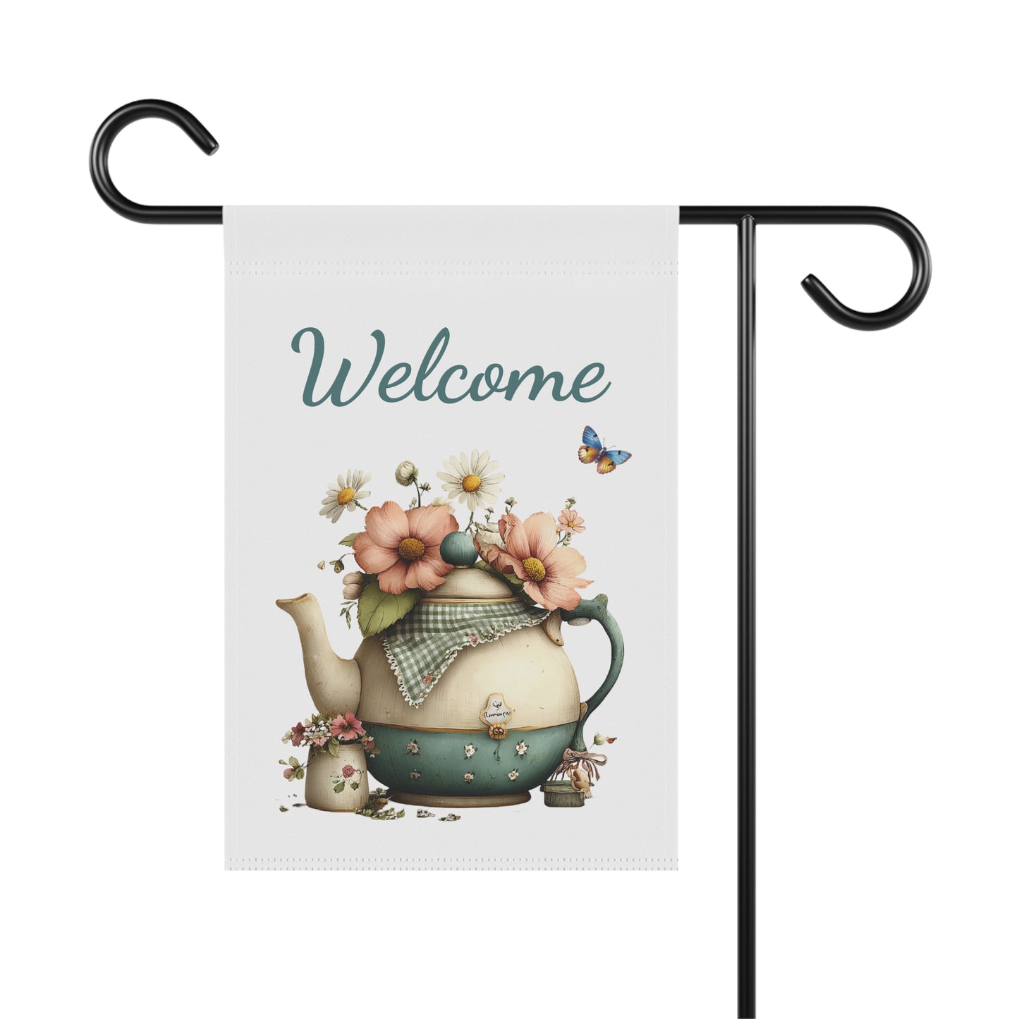 Cottage Teapot Welcome Garden Flag