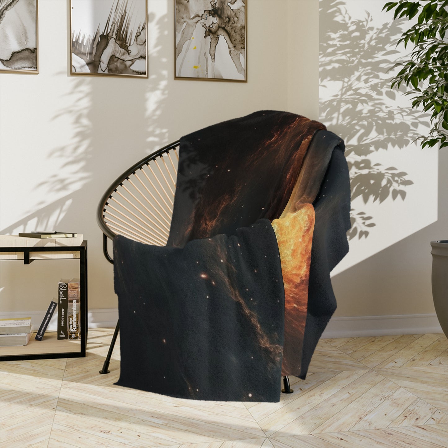 Fiery Spiral Galaxy Velveteen Plush Blanket
