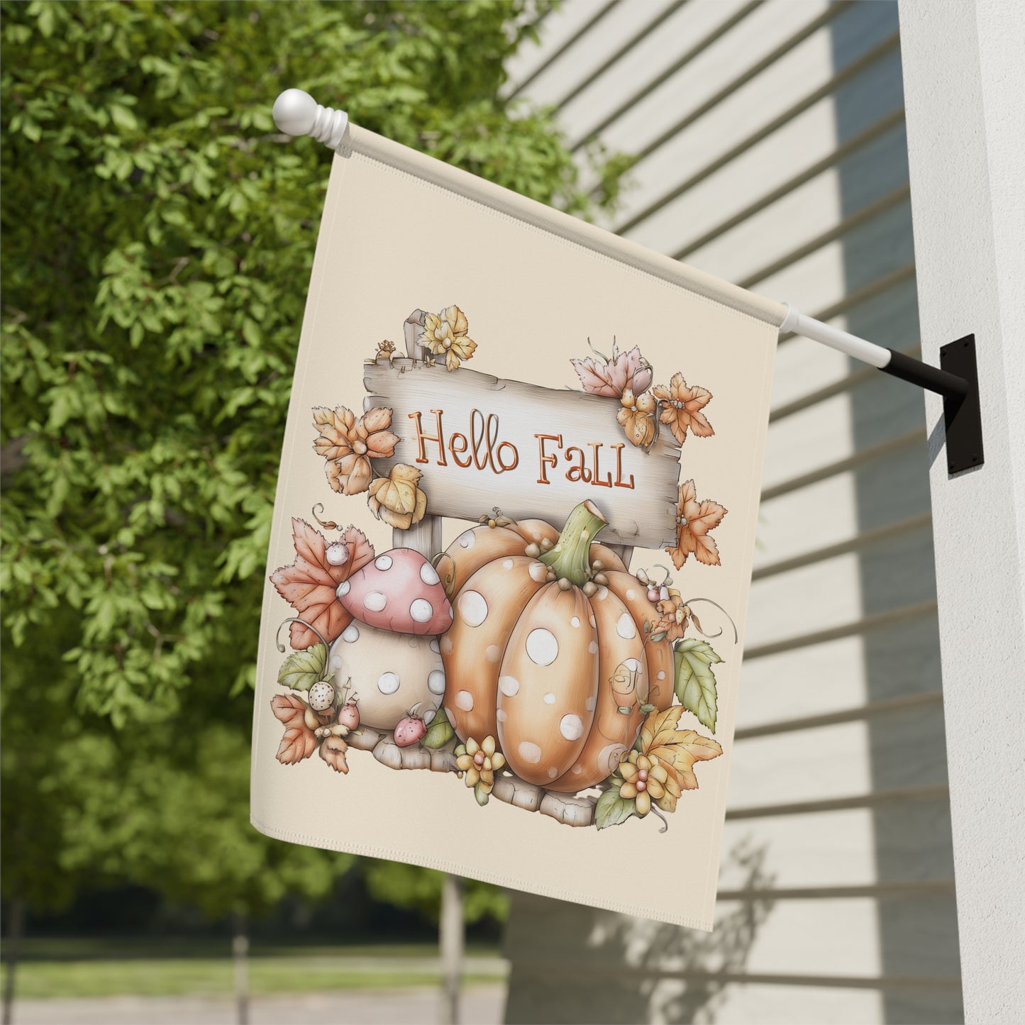 Whimsical Polka Dot Hello Fall Garden Flag
