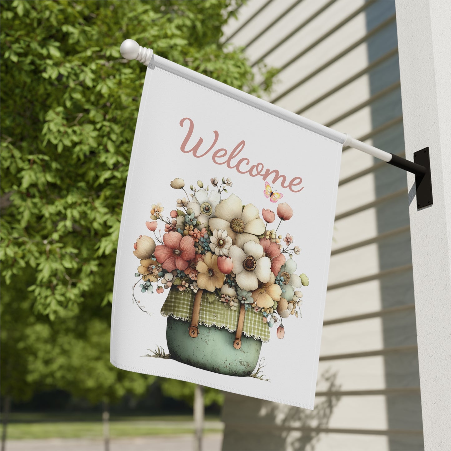 Welcome Floral Basket Garden Flag
