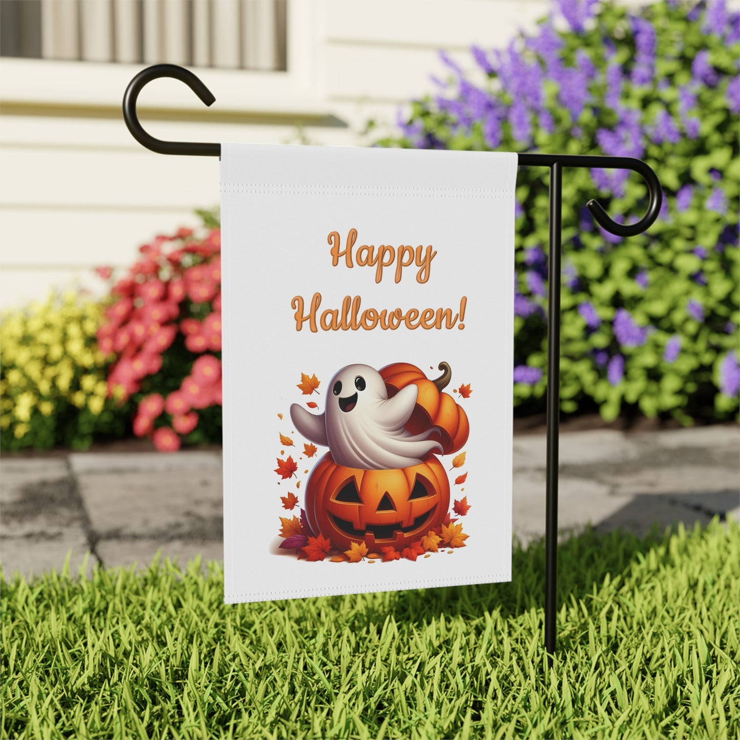 Happy Halloween! Ghost and Pumpkin Garden Flag