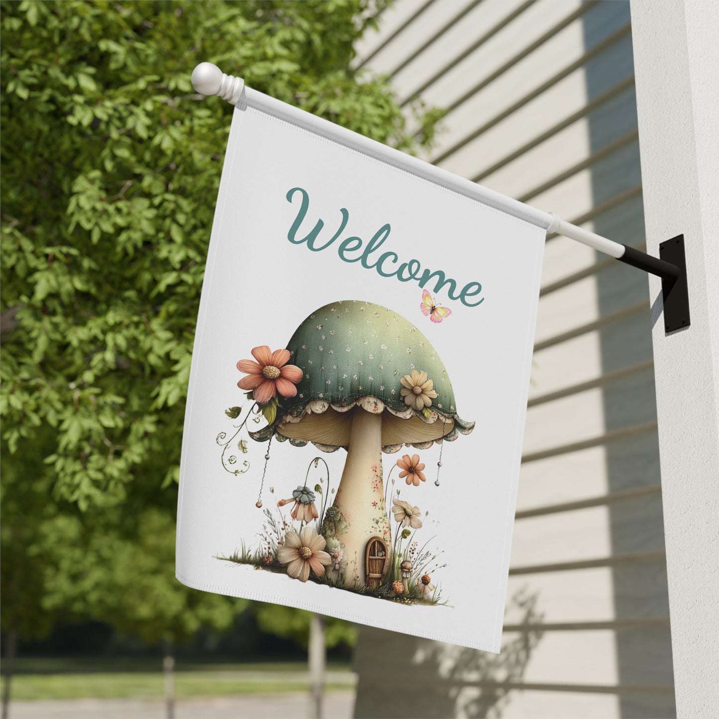 Fairy Cottage Mushroom Welcome Flag