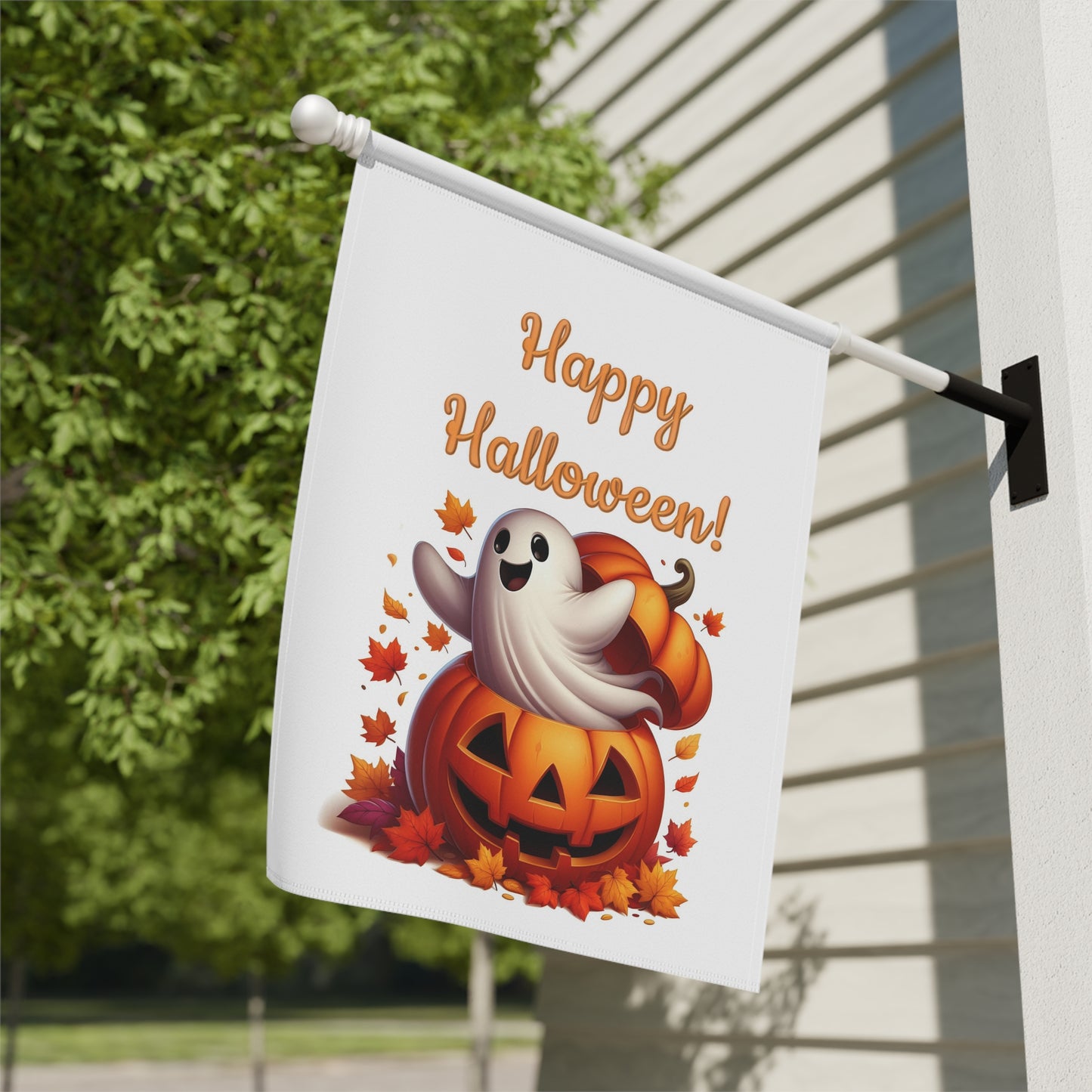 Happy Halloween! Ghost and Pumpkin Garden Flag