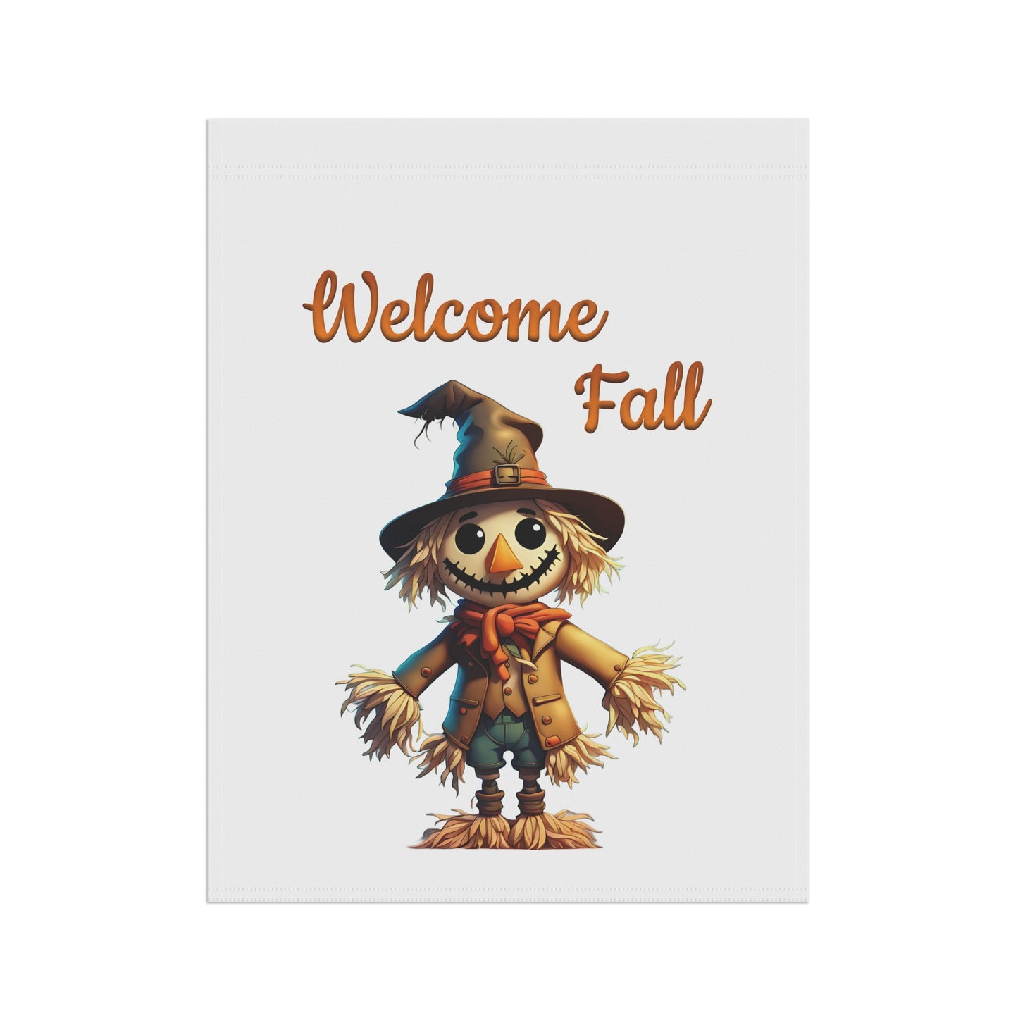 Welcome Fall garden flag with a smiling scarecrow