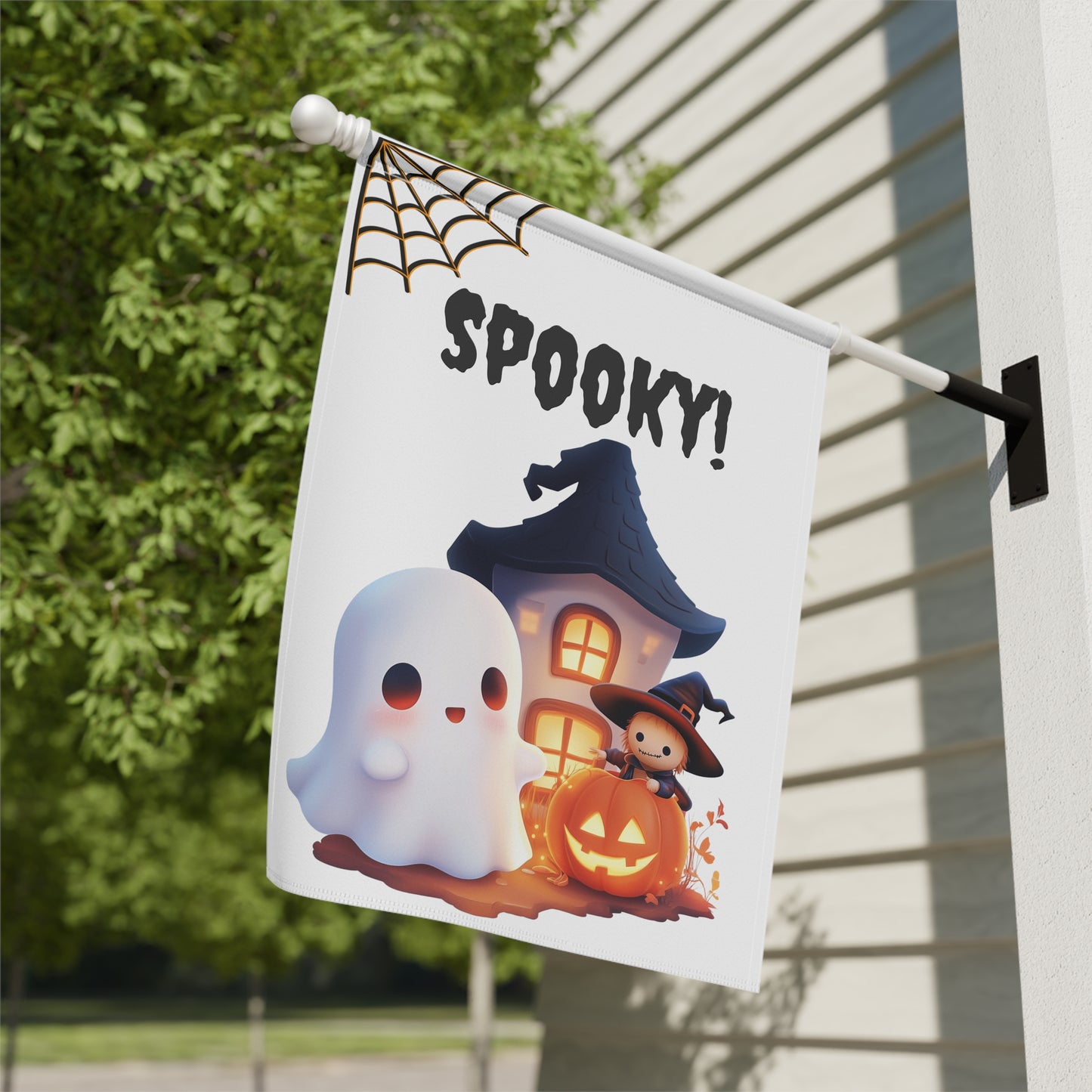 Cute Ghost & Haunted House Garden Flag