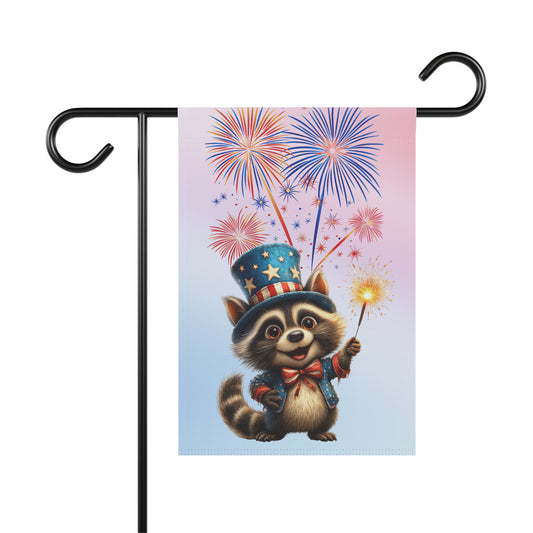 Happy Raccoon Patriotic Garden Flag