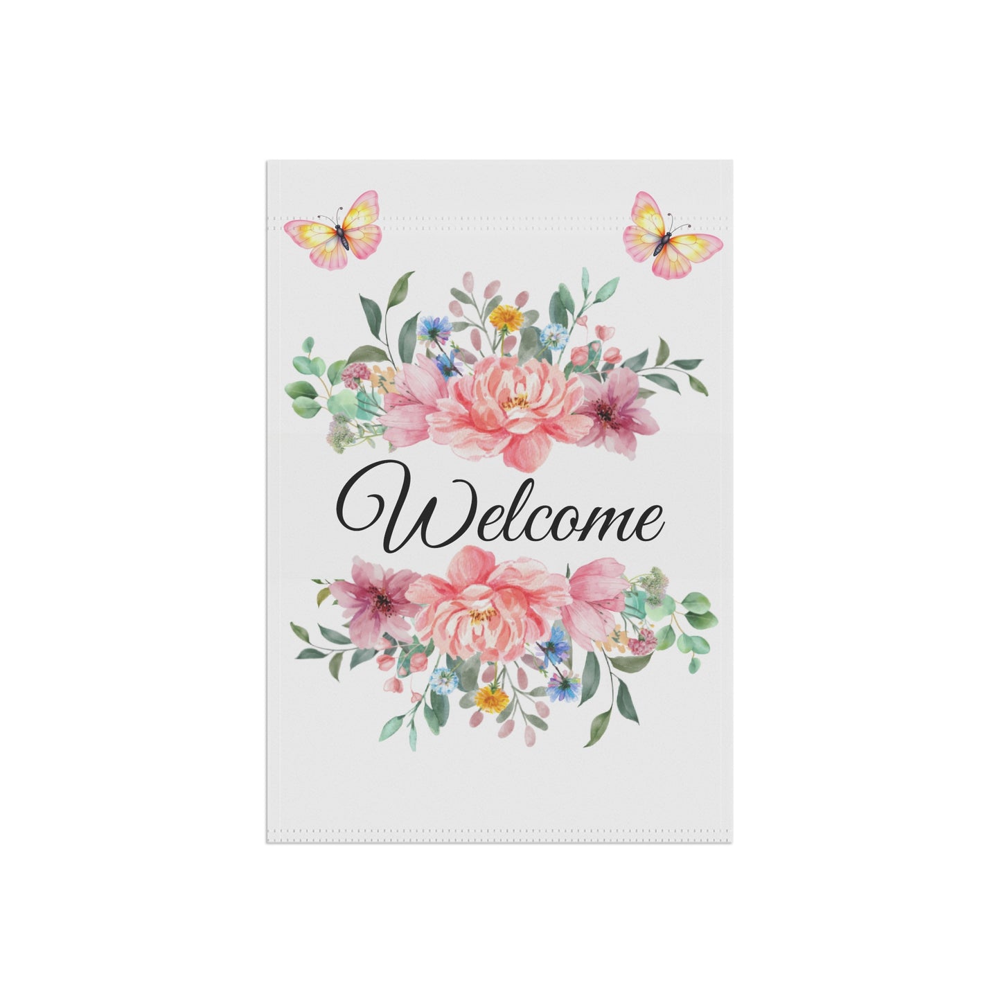 Pink Floral Bouquet with Butterflies Garden Flag