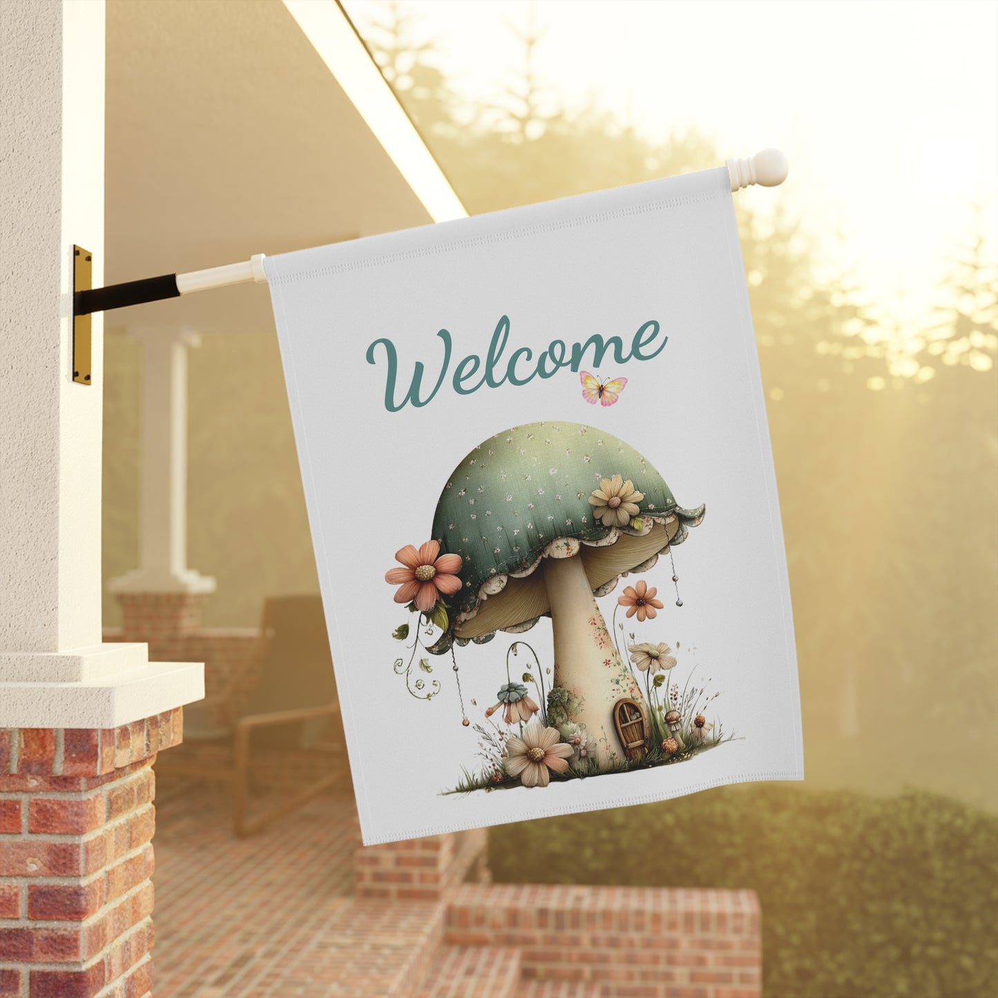 Fairy Cottage Mushroom Welcome Flag