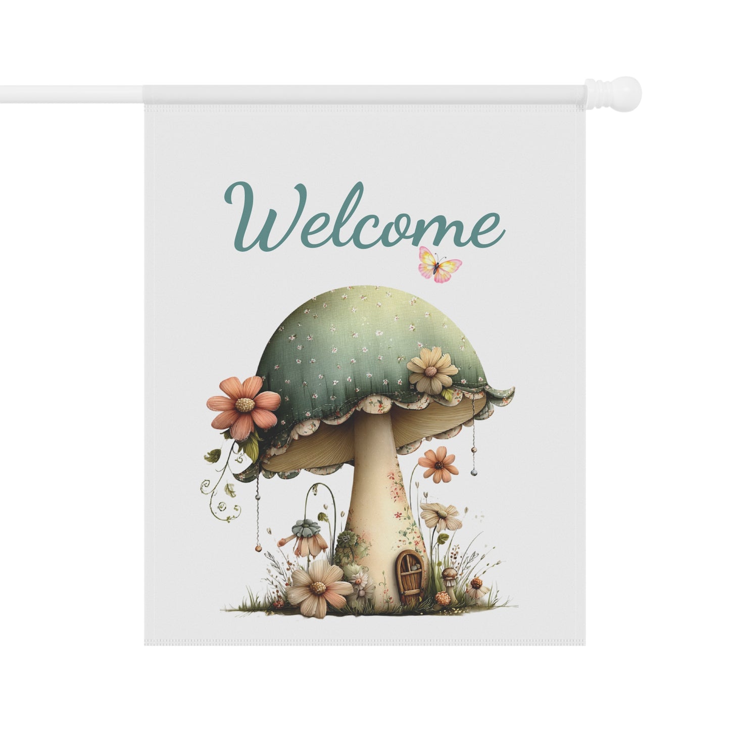 Fairy Cottage Mushroom Welcome Flag