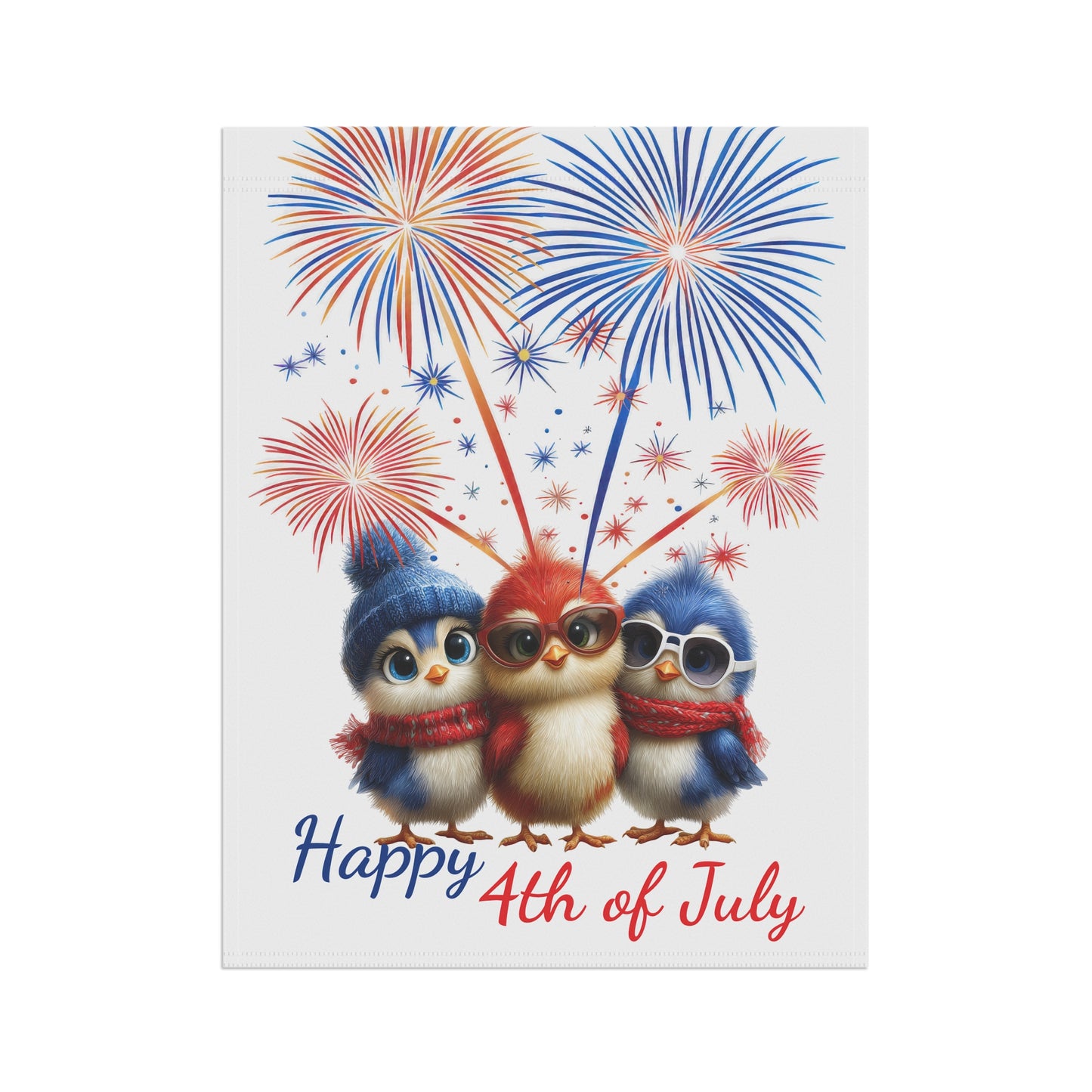 Cute Bird Trio Patriotic 4th of July Garden Flag