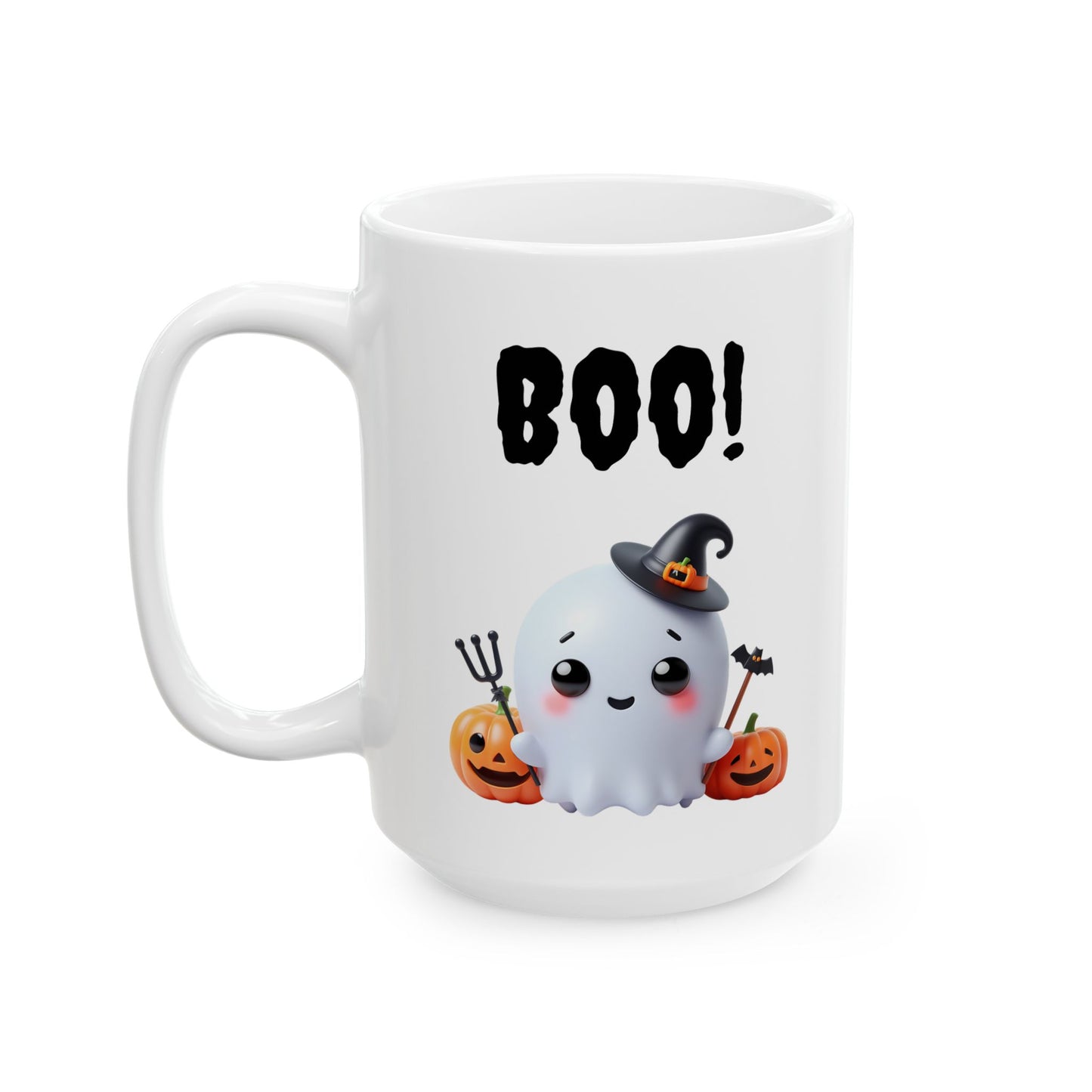 BOO!" Cute Ghost & Witch Hat Coffee Mug