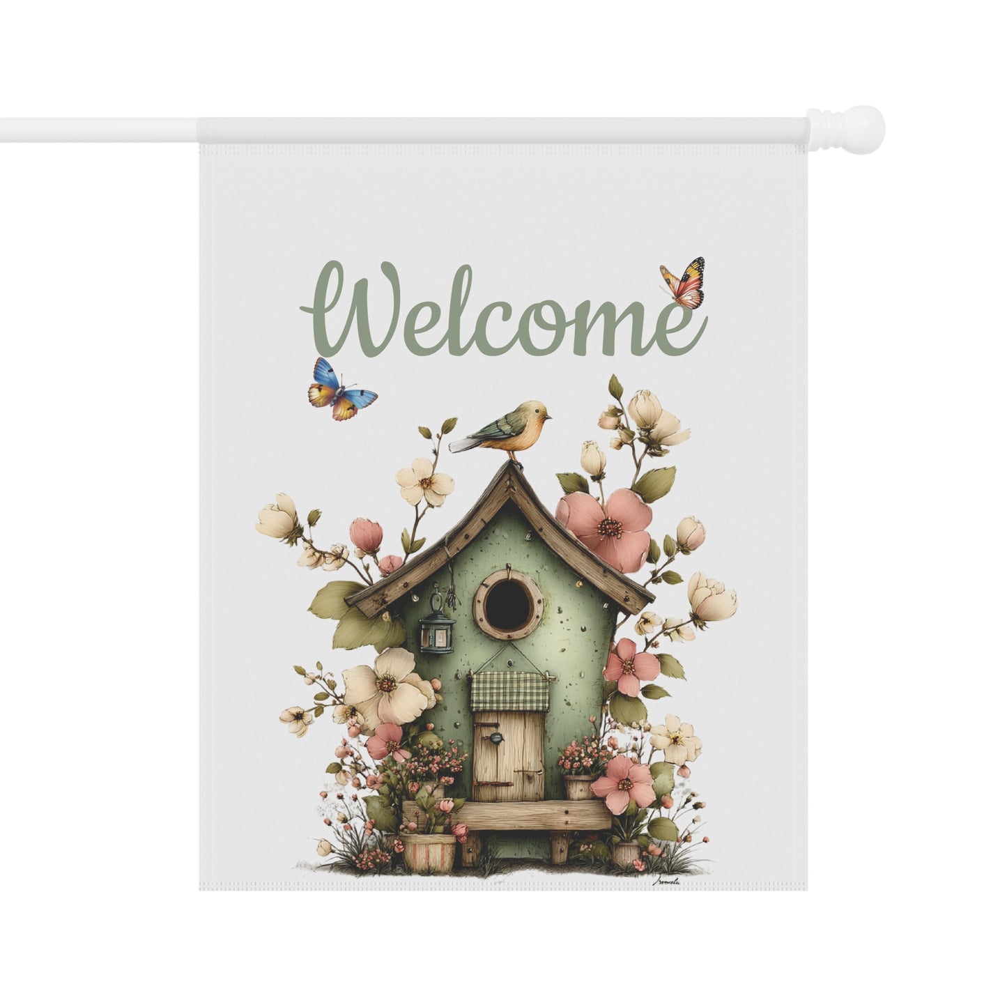 Birdhouse Welcome Garden Flag