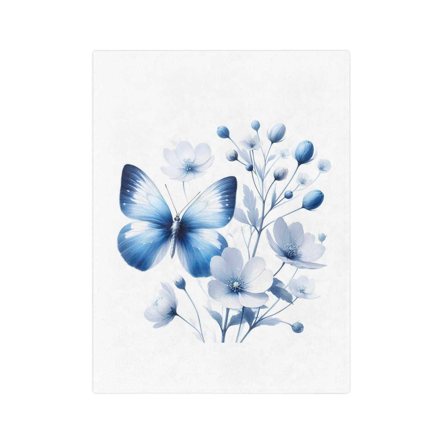 Serene Blue Butterfly & White Flowers Velveteen Blanket