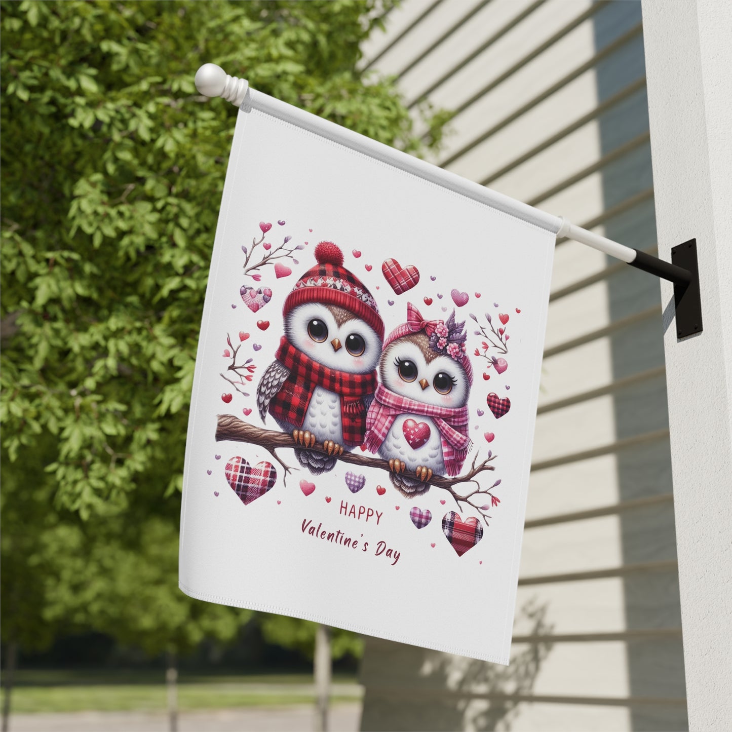 Cute Owl Valentine's Garden Flag