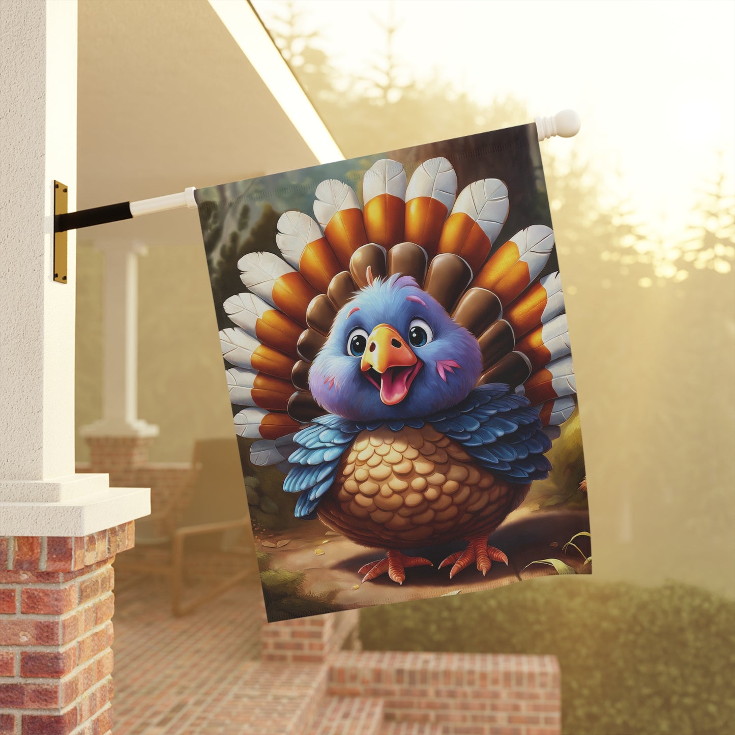 Cute Cartoon Thanksgiving Turkey Garden Flag