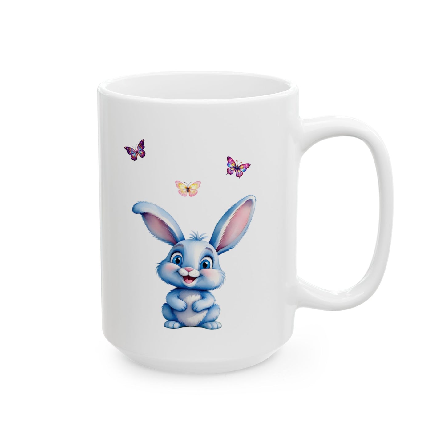 Adorable Blue Bunny & Butterflies Ceramic Mug