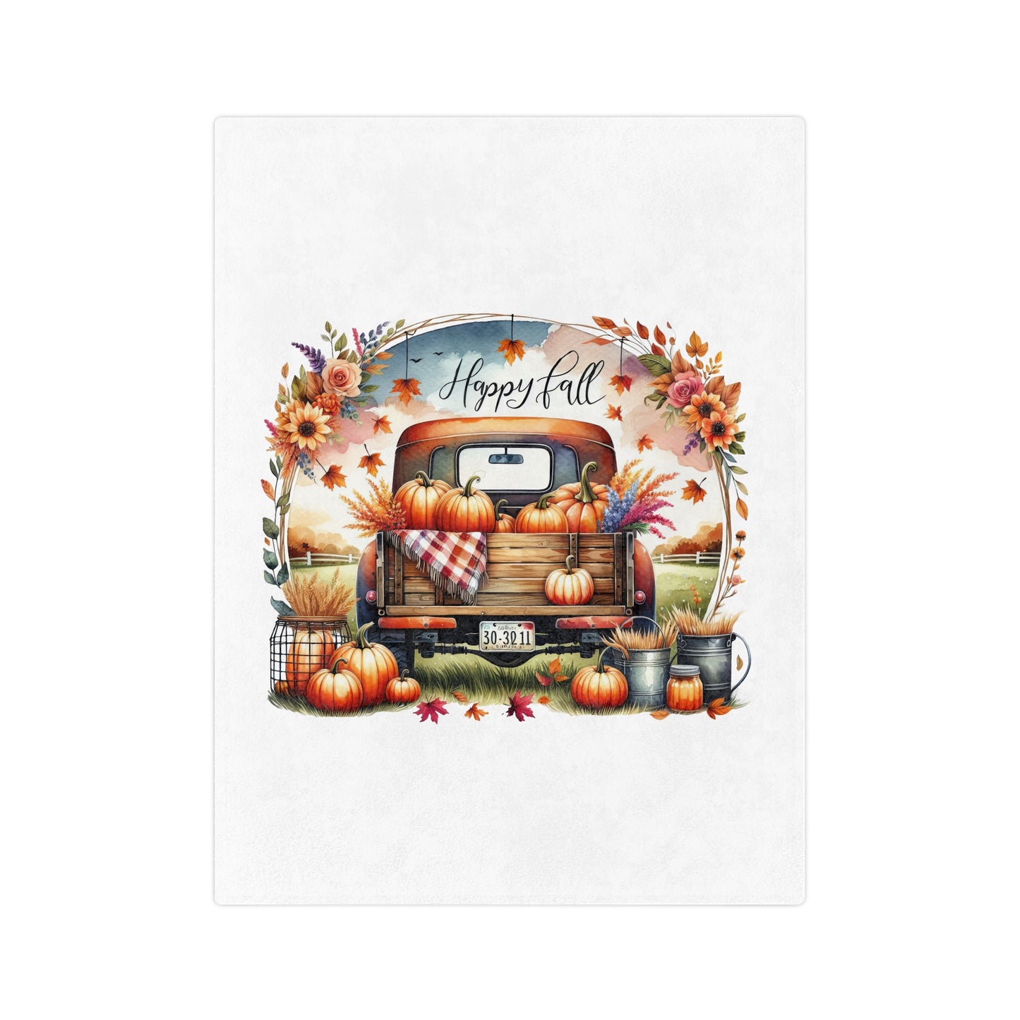 "Happy Fall" Rustic Truck Velveteen Blanket